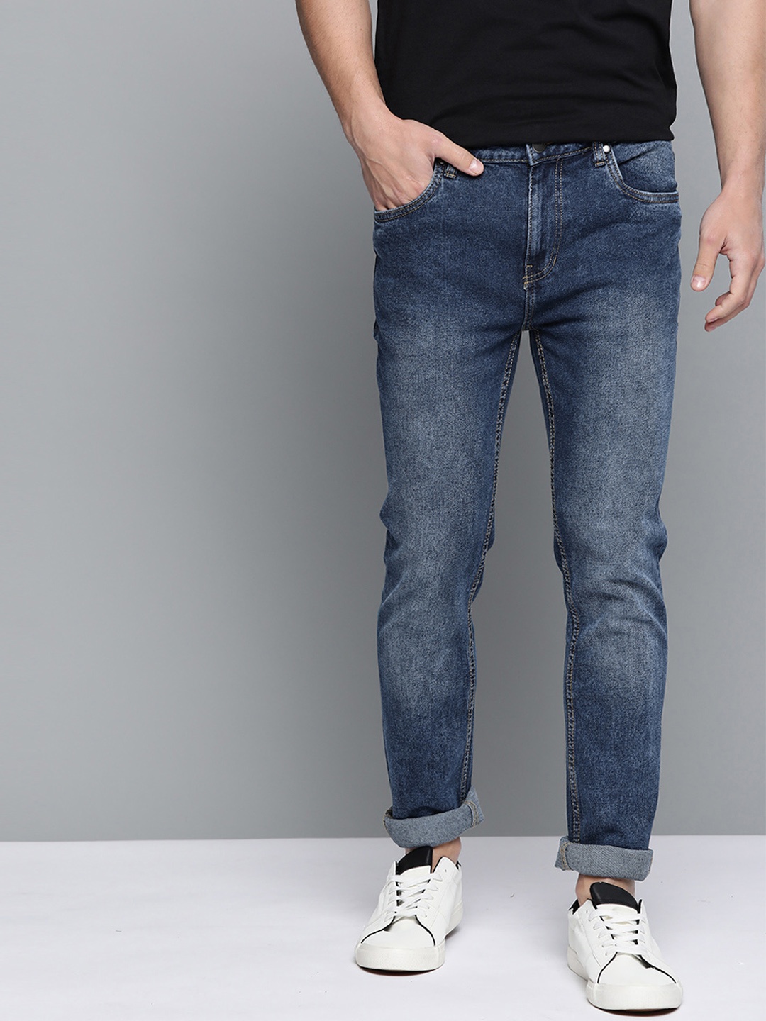 

Mast & Harbour Men Navy Blue Skinny Fit Mid-Rise Clean Look Stretchable Jeans
