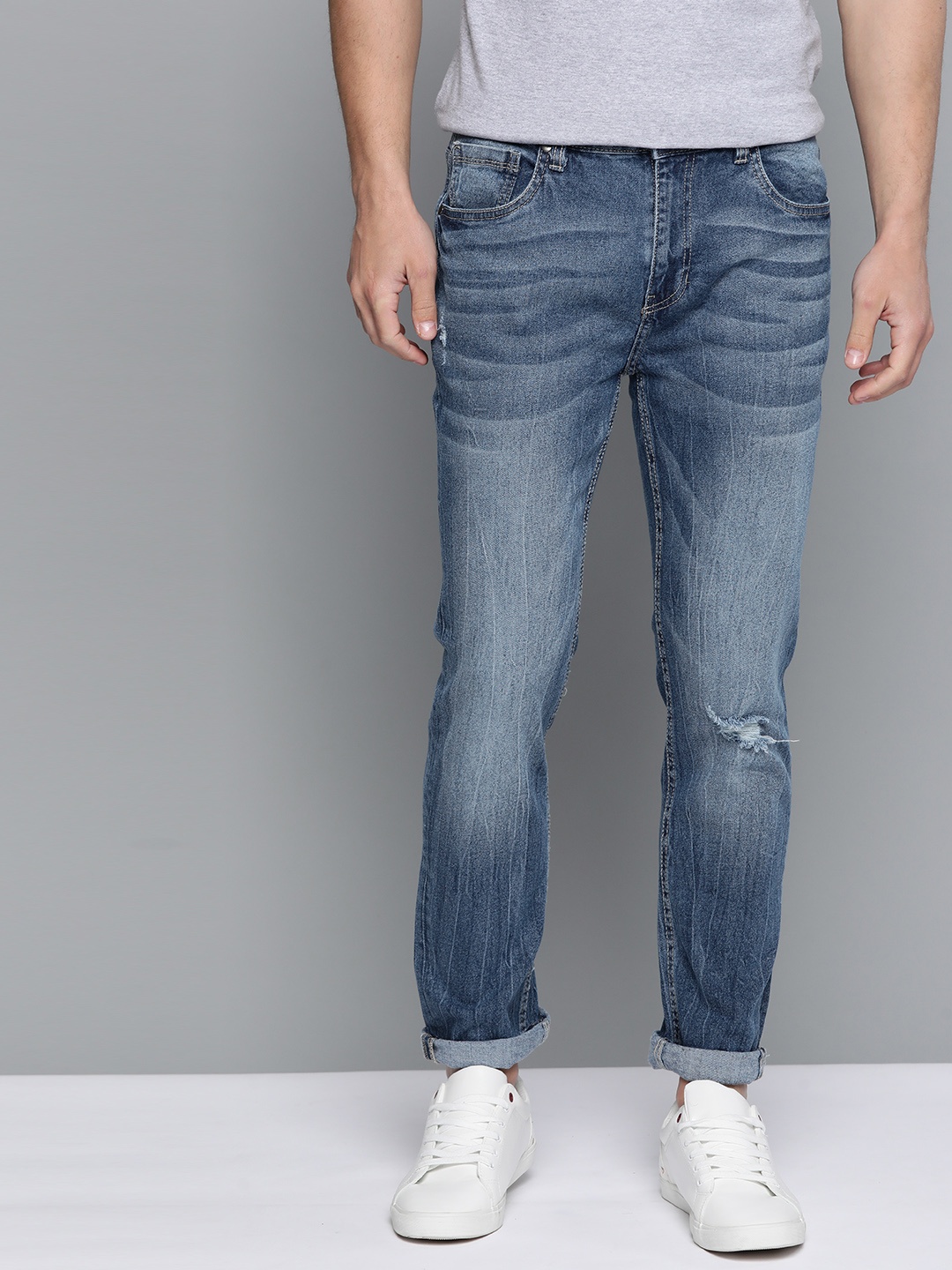 

Mast & Harbour Men Blue Skinny Fit Mid-Rise Low Distress Stretchable Jeans