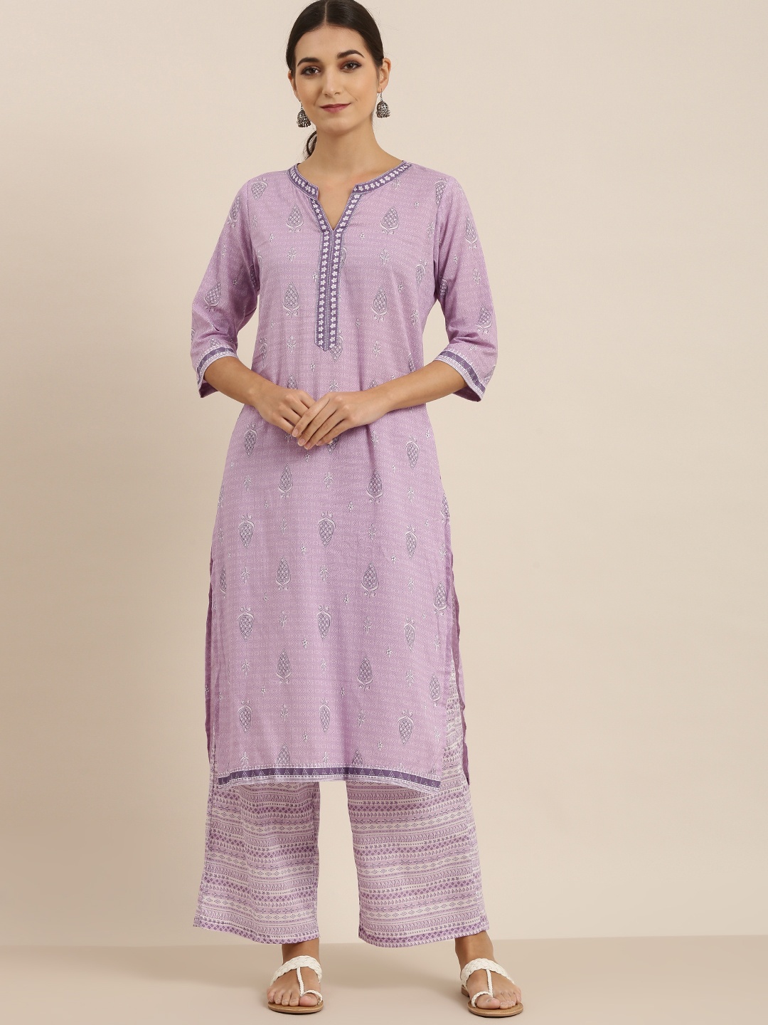 

Vishudh Women Lavender Printed Kurta with Palazzo