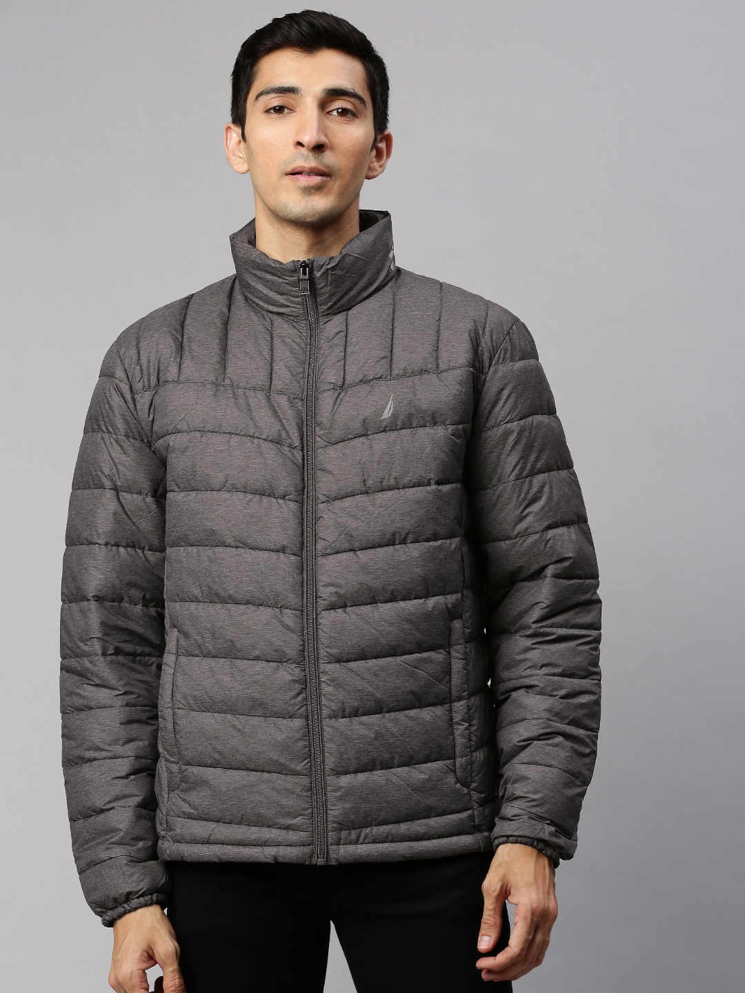 

Nautica Men Charcoal Grey Solid Lightweight Puffer Jacket