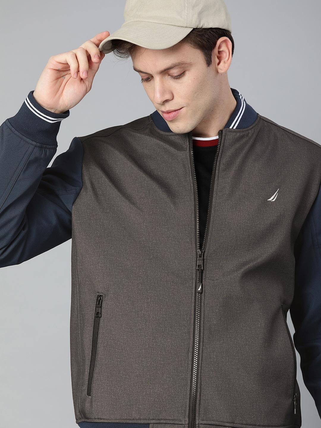 

Nautica Men Navy Blue Colourblocked Water Resistant Bomber