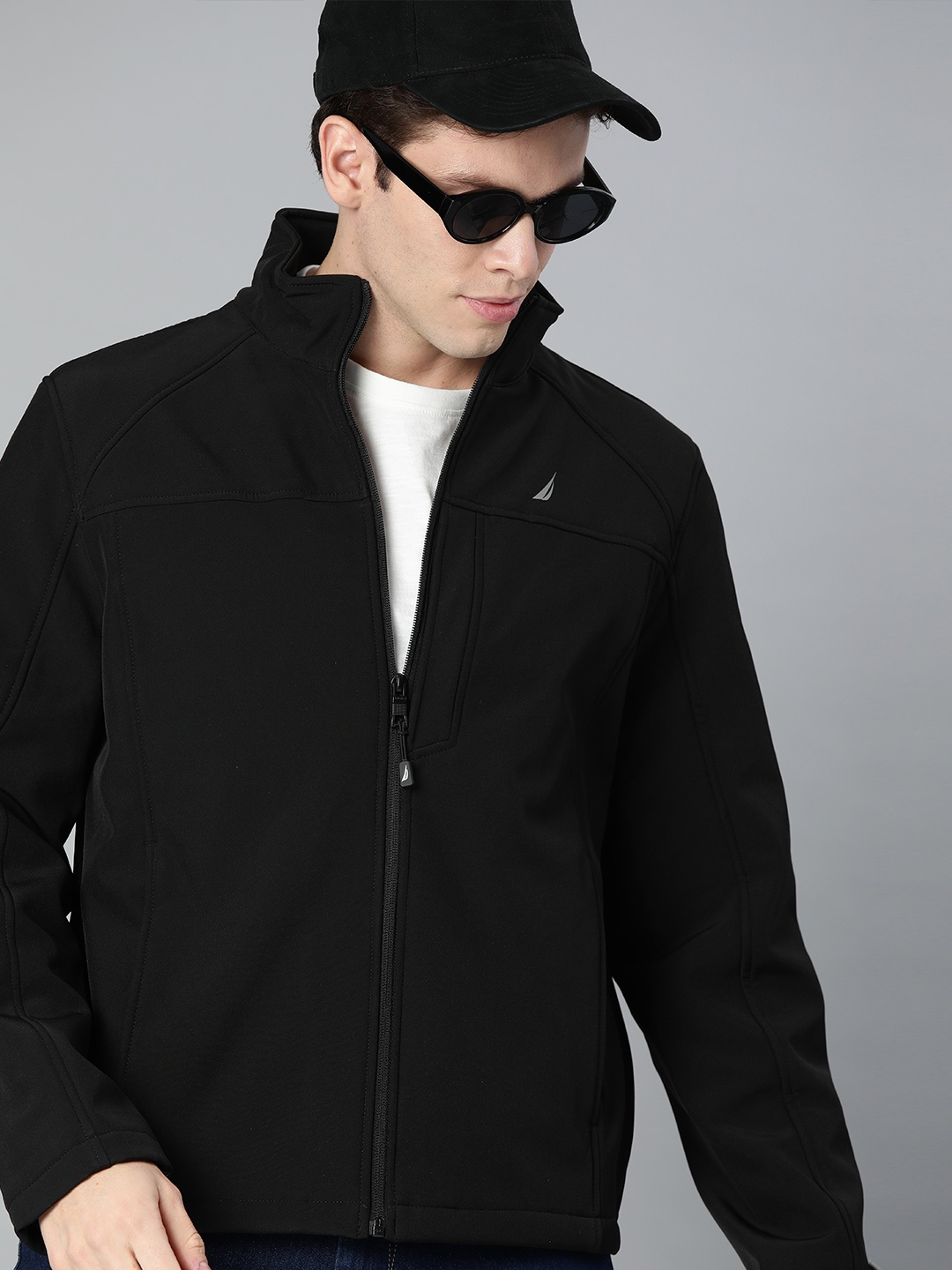 

Nautica Men Black Solid Water Resistant Tailored Jacket