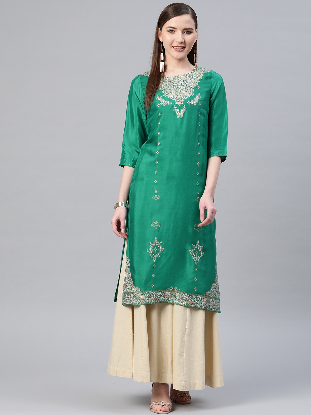 

W Women Ethnic Motifs Printed Kurta, Green