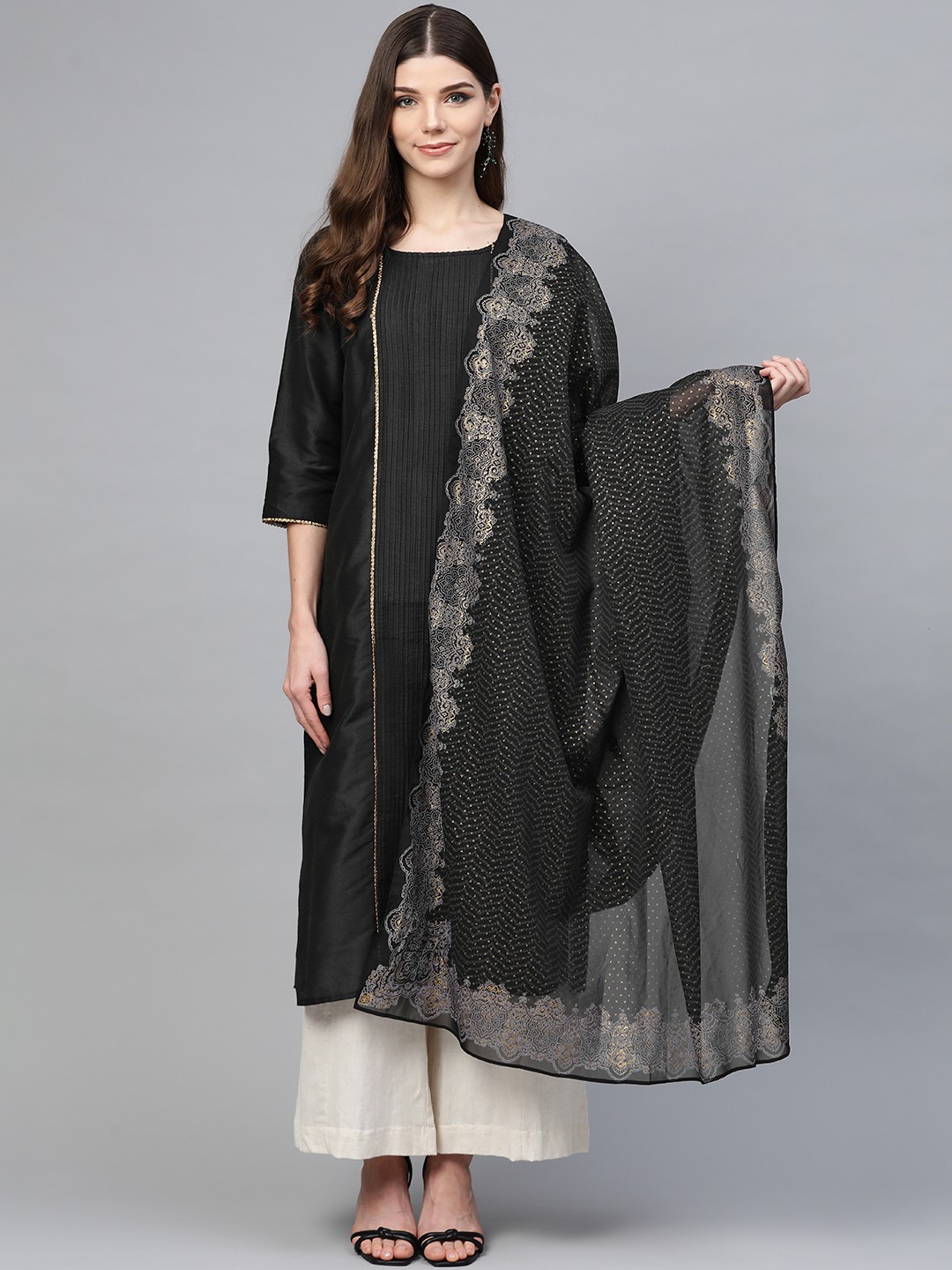 

W Black & Golden Printed Dupatta