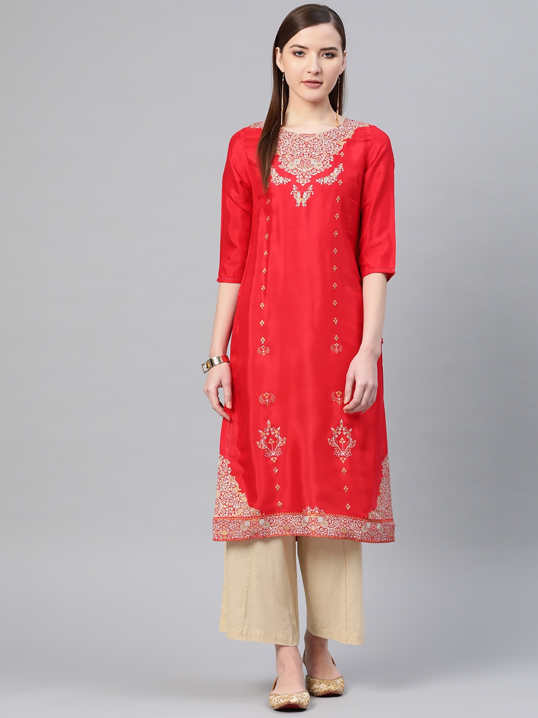 

W Women Red Printed Straight Kurta