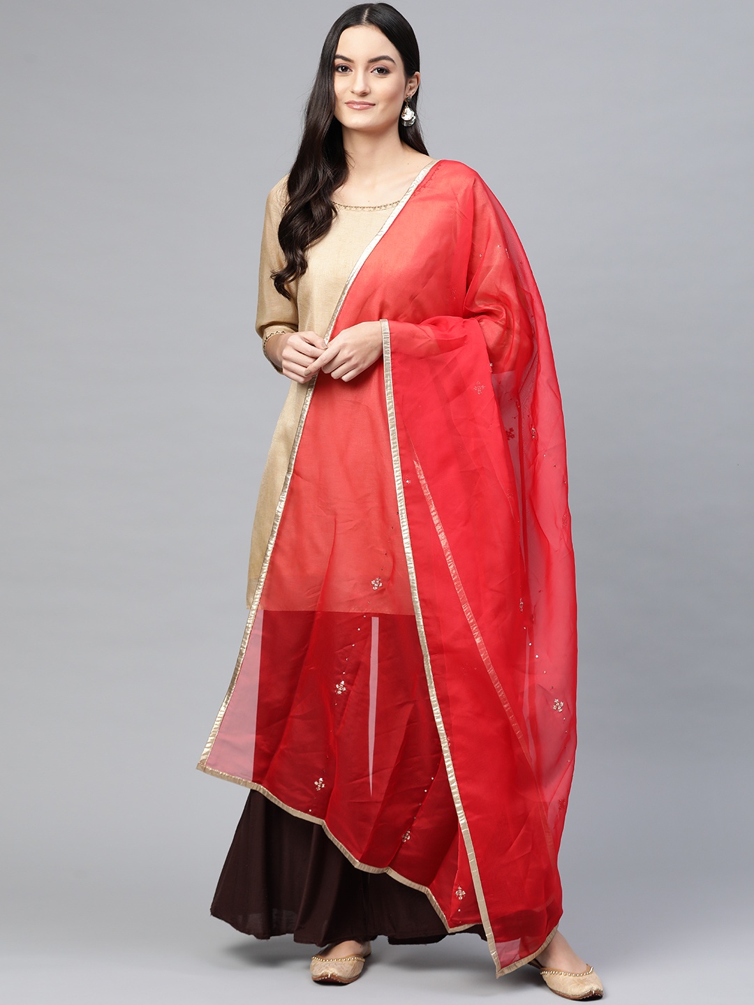 

W Red & Golden Embroidered Dupatta