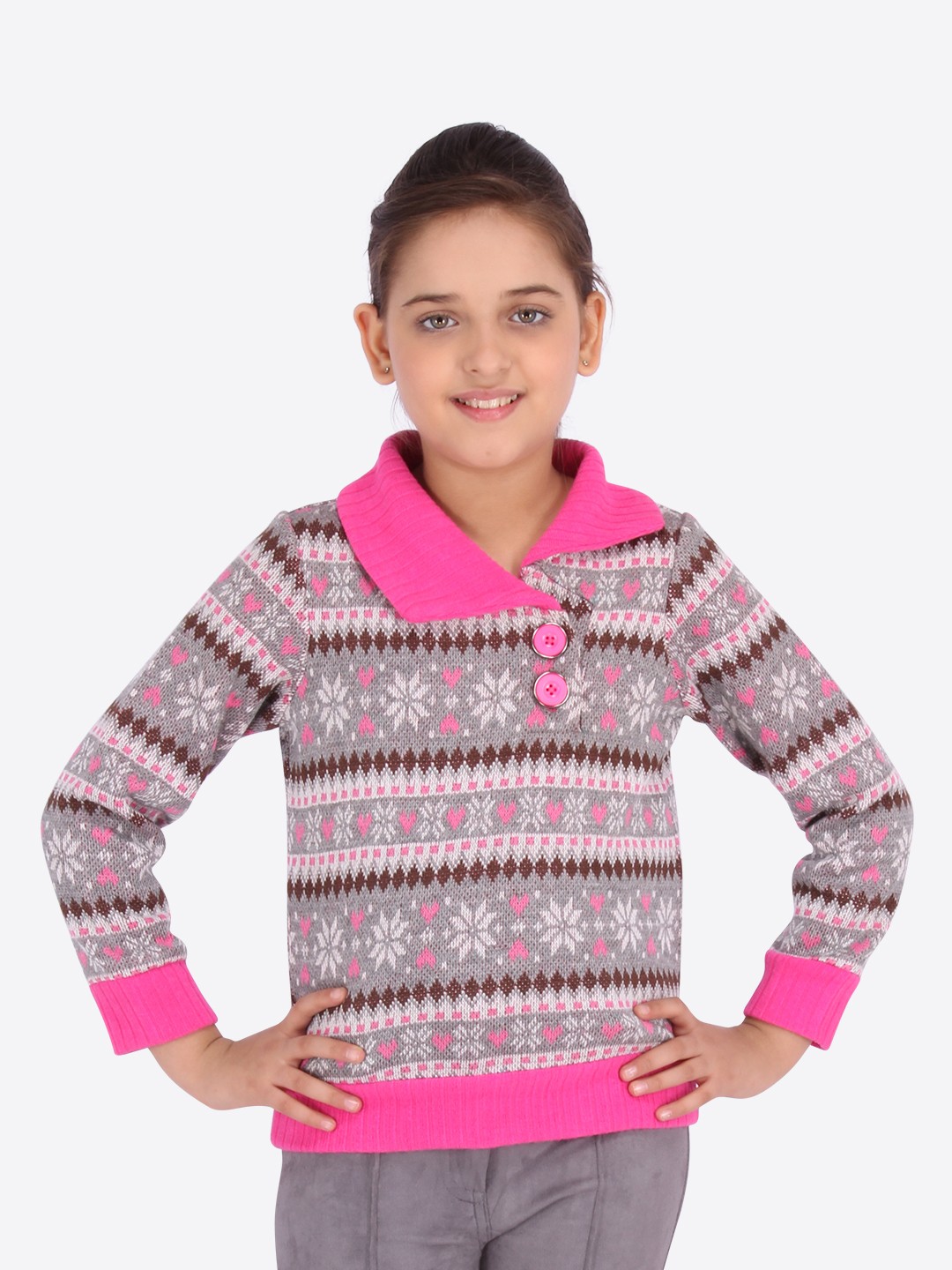 

CUTECUMBER Girls Acrylic Pink Self Design Sweater