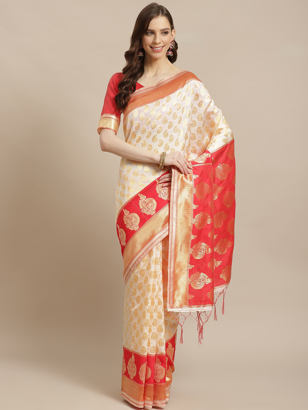 

Saree mall Off-White & Golden Woven Design Kasavu Saree