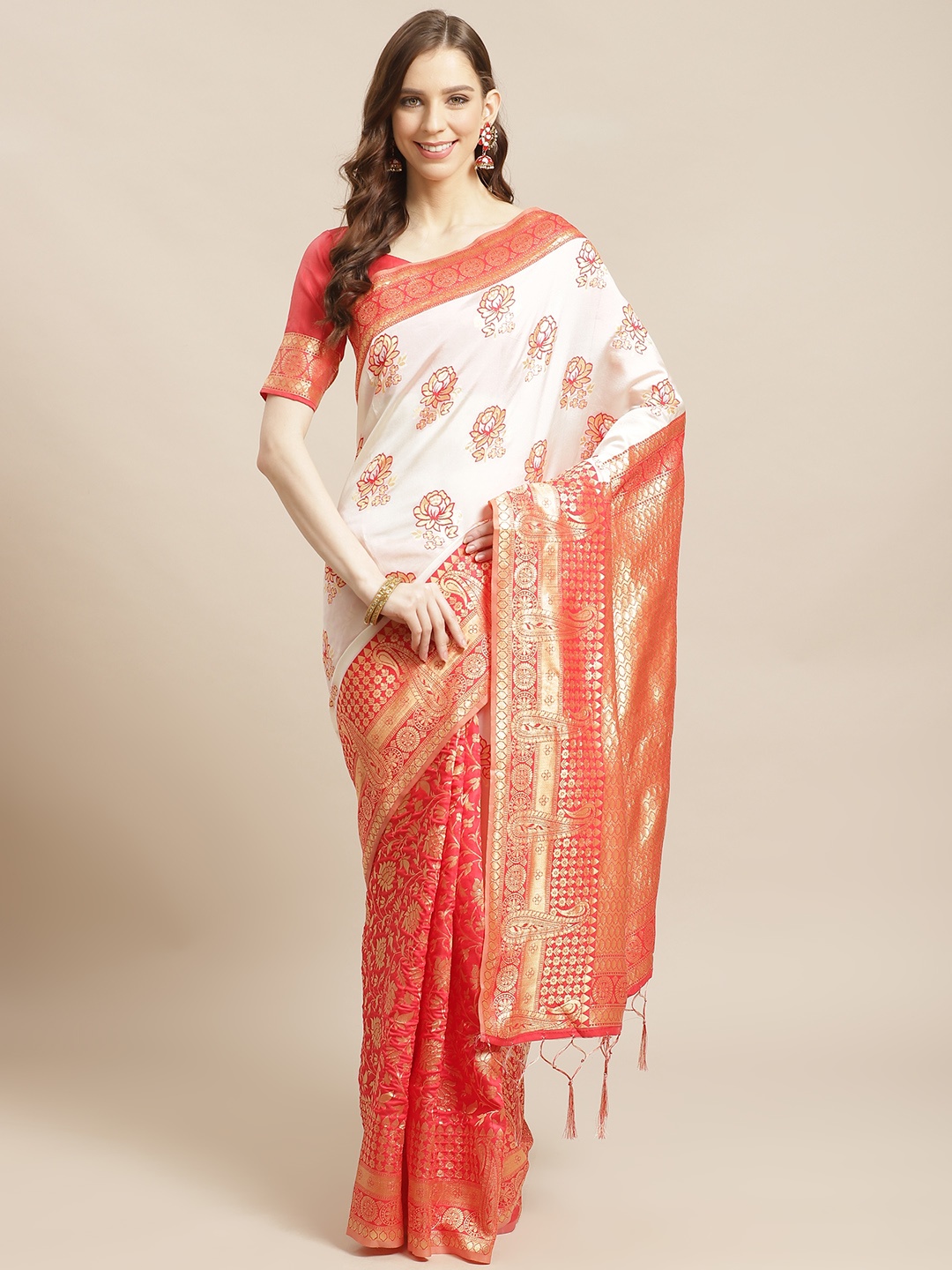 

Saree mall Off-White & Red Woven Design Kasavu Saree