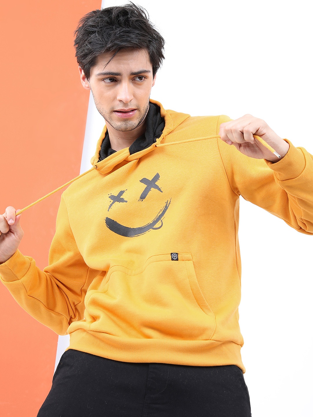 

LOCOMOTIVE Men Yellow Printed Hooded Sweatshirt