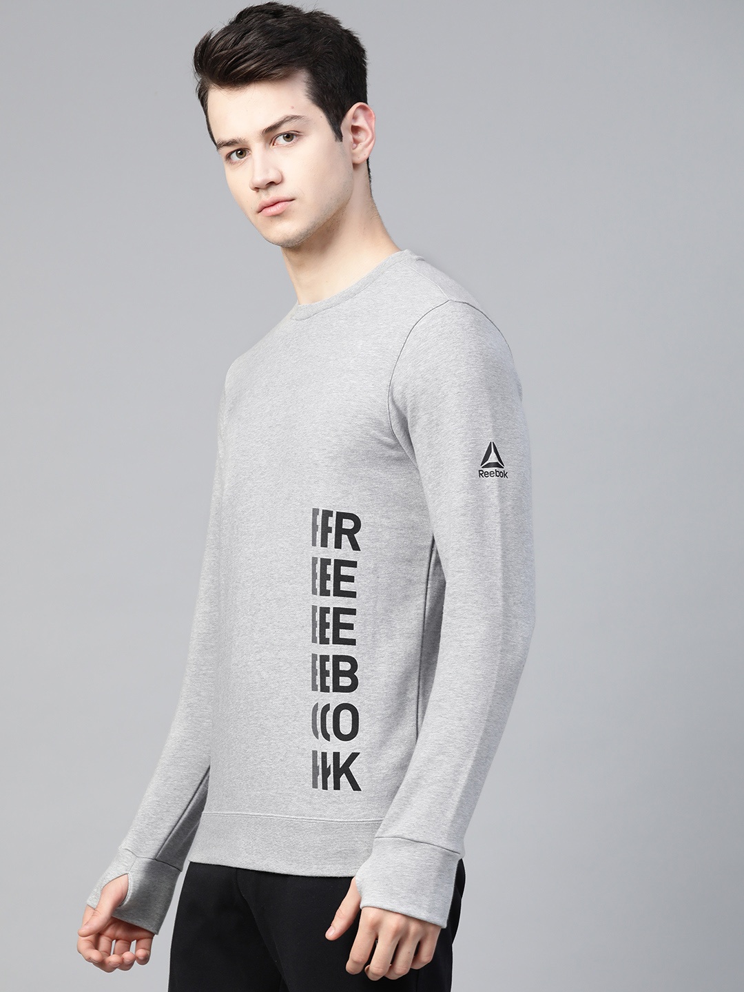 

Reebok Men Grey Melange Printed Detail Prime Training Sweatshirt