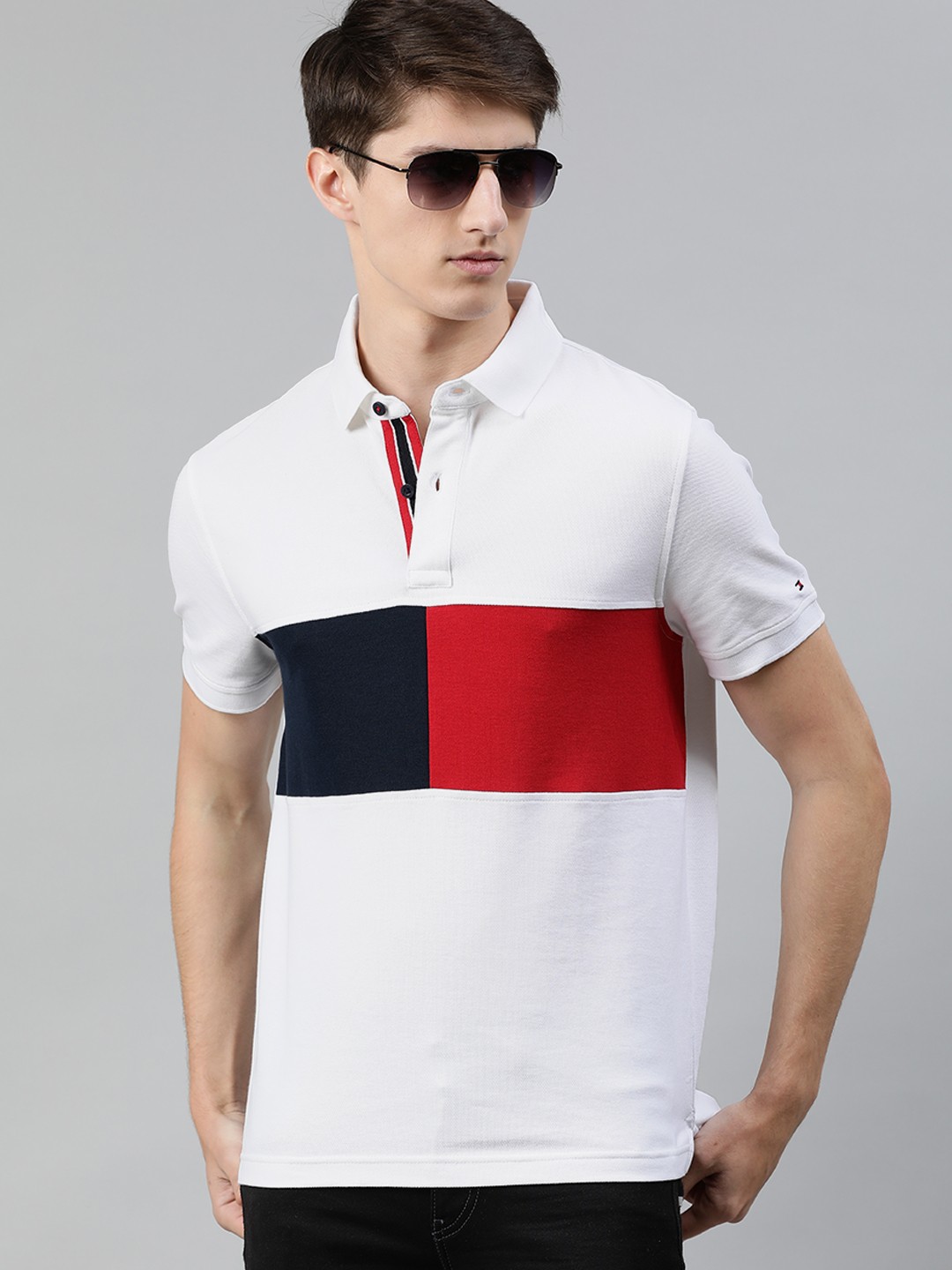 

Tommy Hilfiger Men White Colourblocked Polo Collar T-shirt