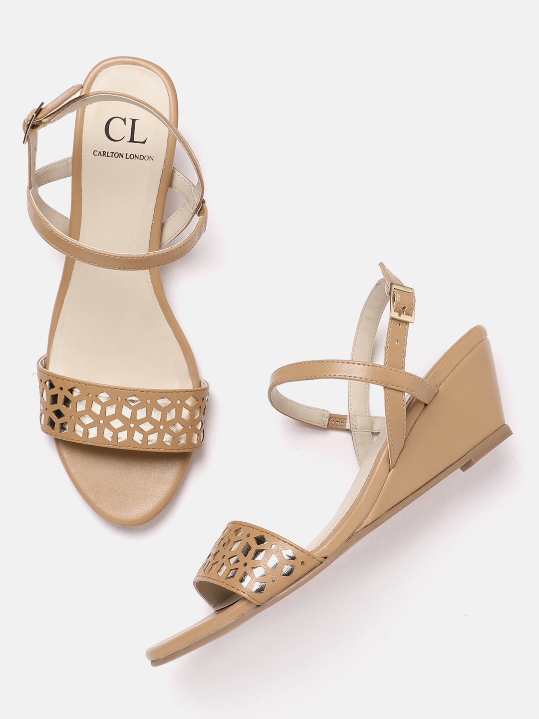 

Carlton London Women Brown & Gold-Toned Laser Cut Wedges