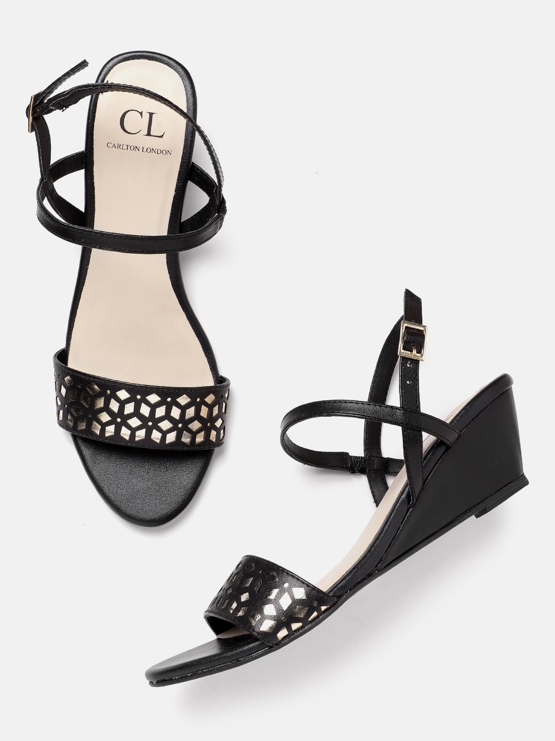 

Carlton London Women Black & Gold-Toned Laser Cut Wedges