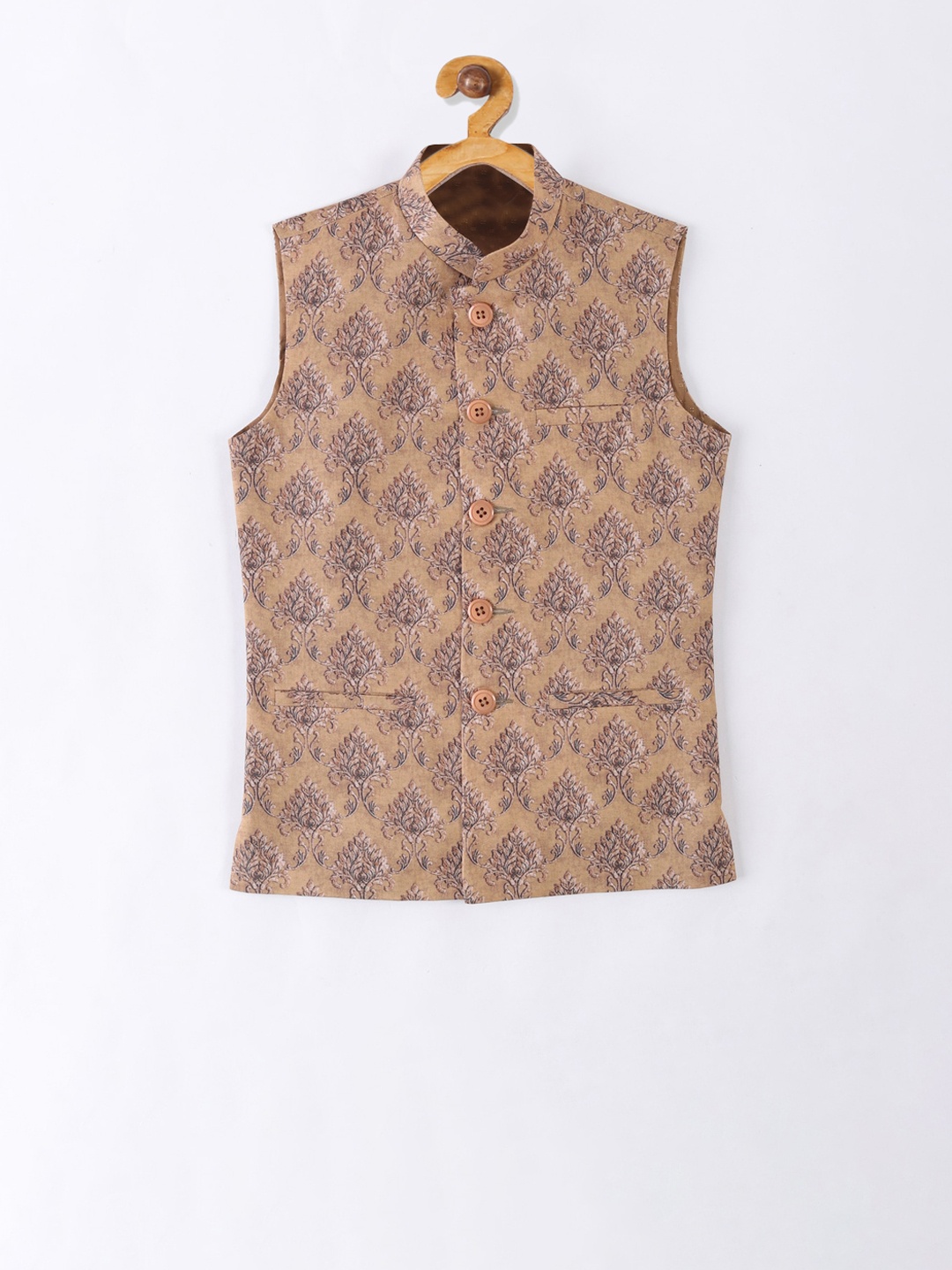 

NAMASKAR Boys Beige Printed Nehru Jacket