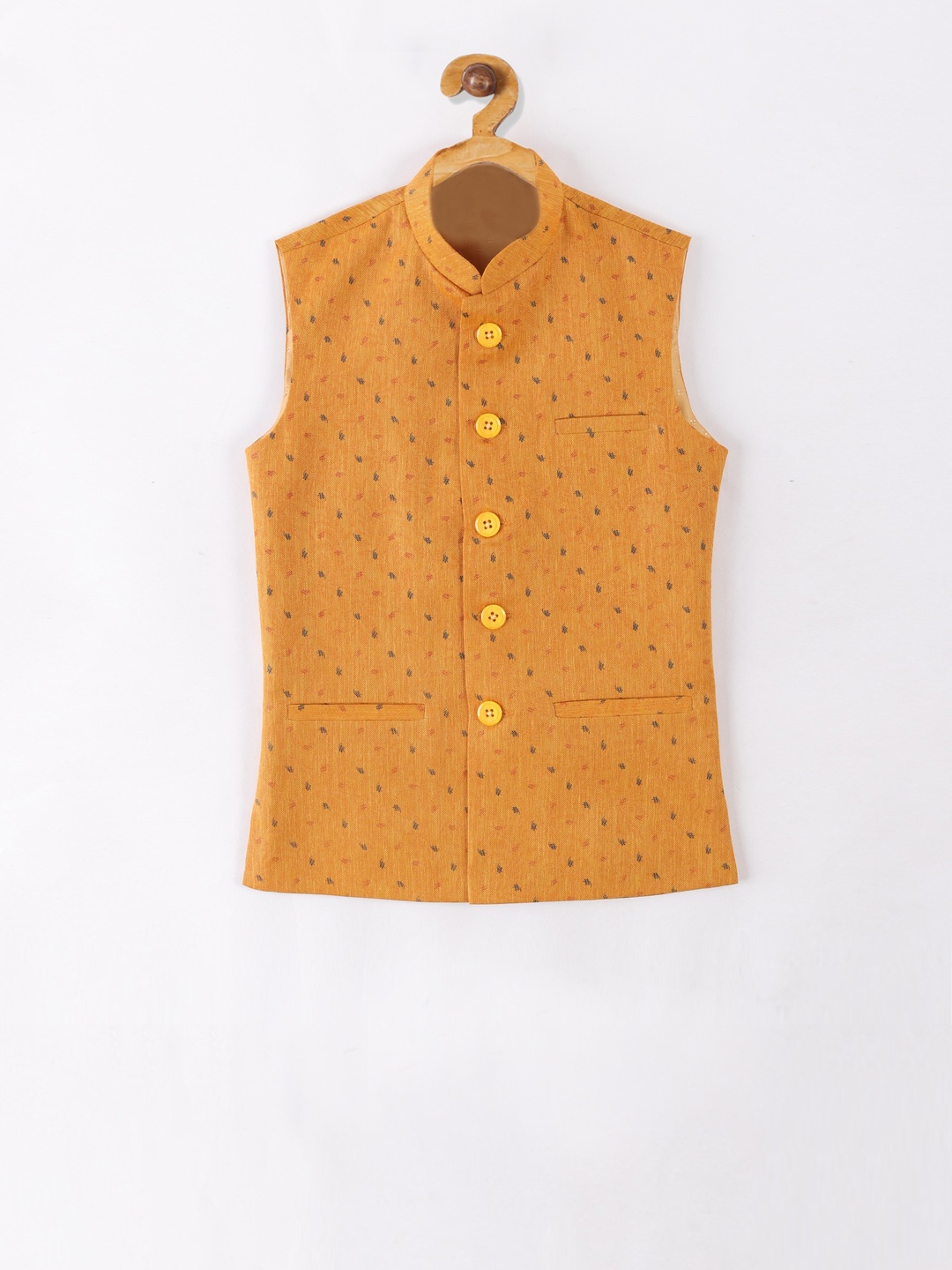 

NAMASKAR Boys Orange & Black Printed Woven Nehru Jacket