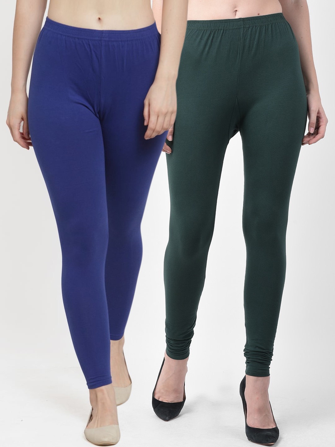 

GRACIT Women Blue & Green Pack of 2 Solid Leggings