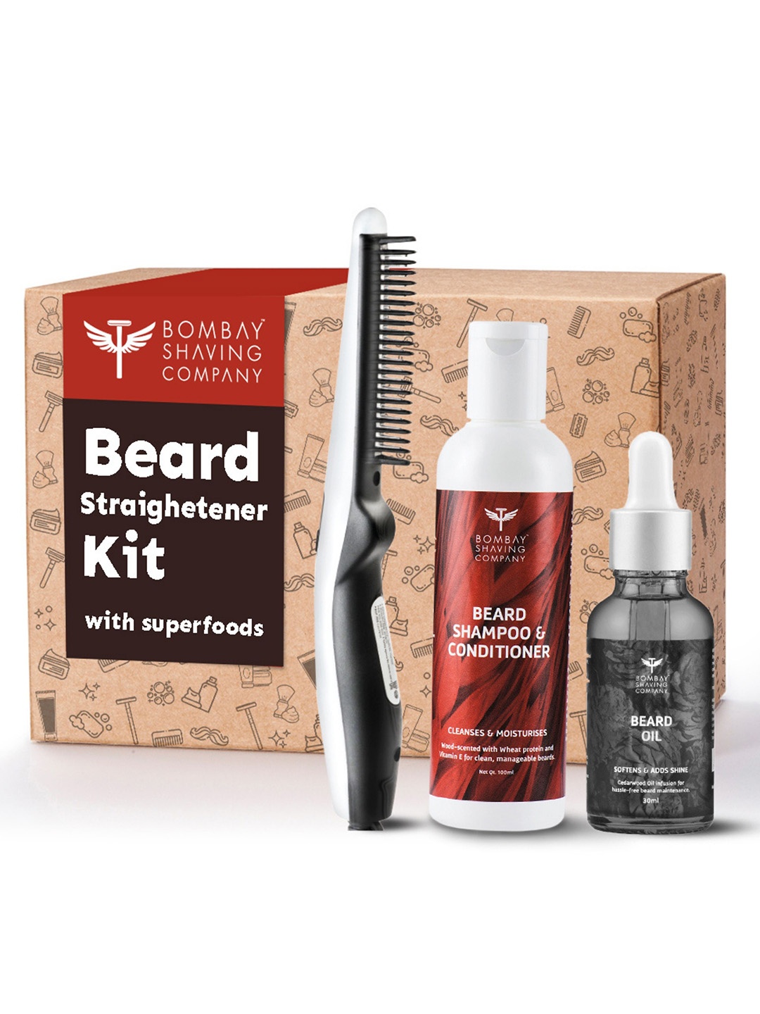 

Bombay Shaving Company Beard Shampoo, Beard Oil & Straightening Electric Comb, Red