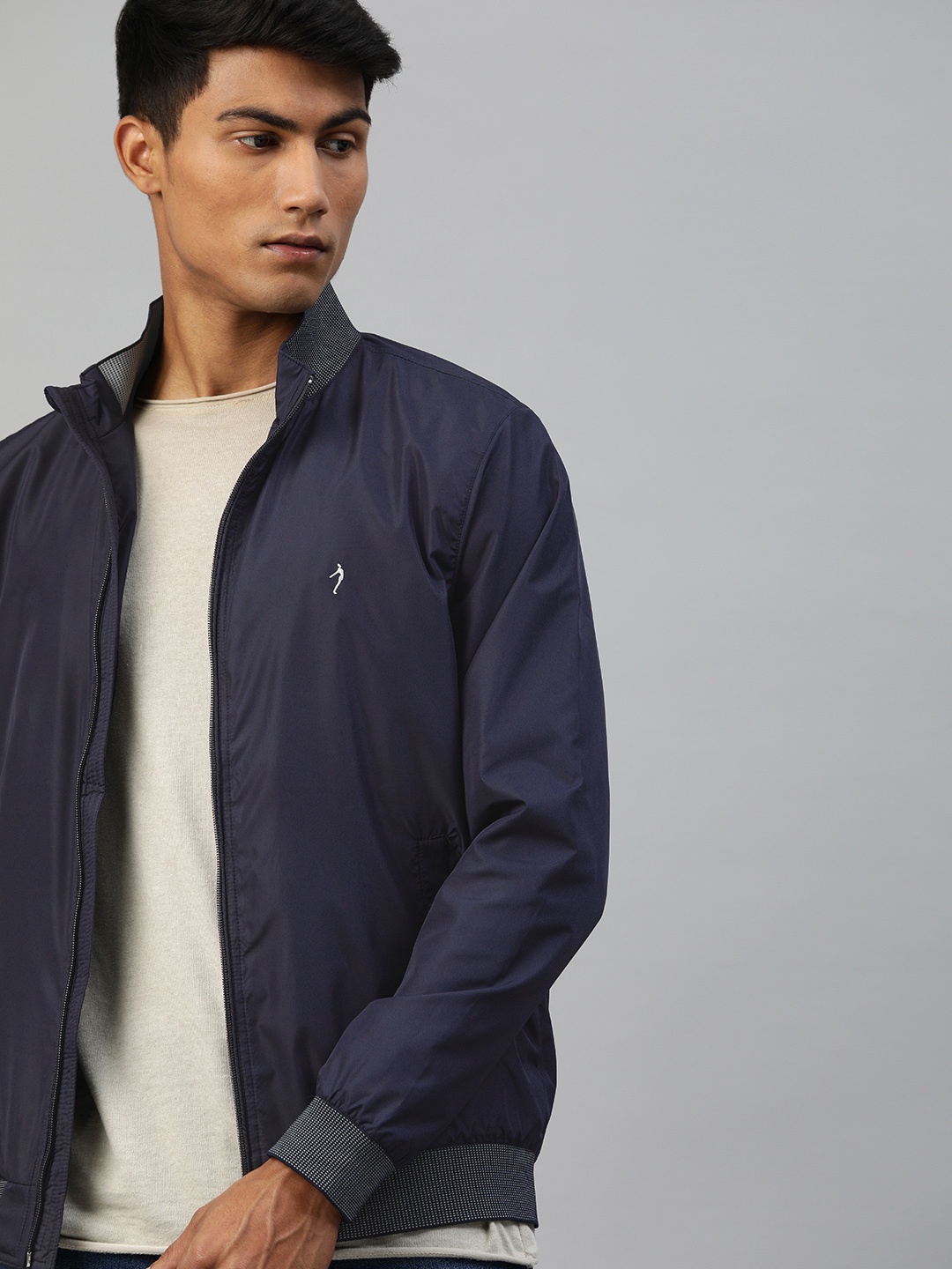 

Indian Terrain Men Navy Blue Solid Bomber Jacket