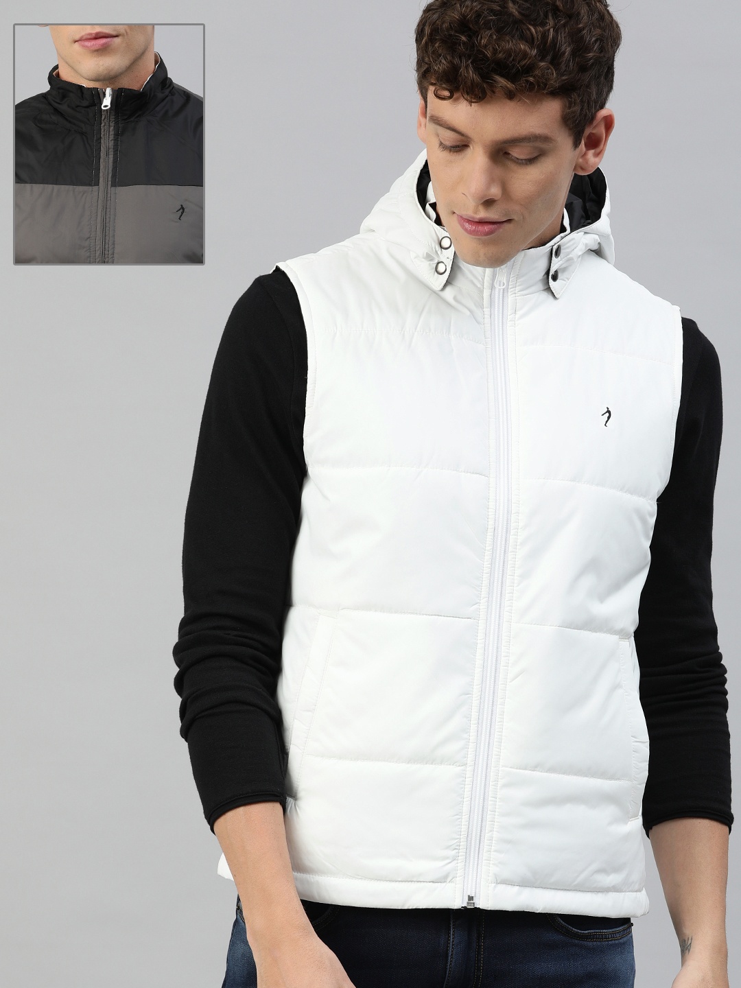 

Indian Terrain Men White Solid Reversible Padded Jacket