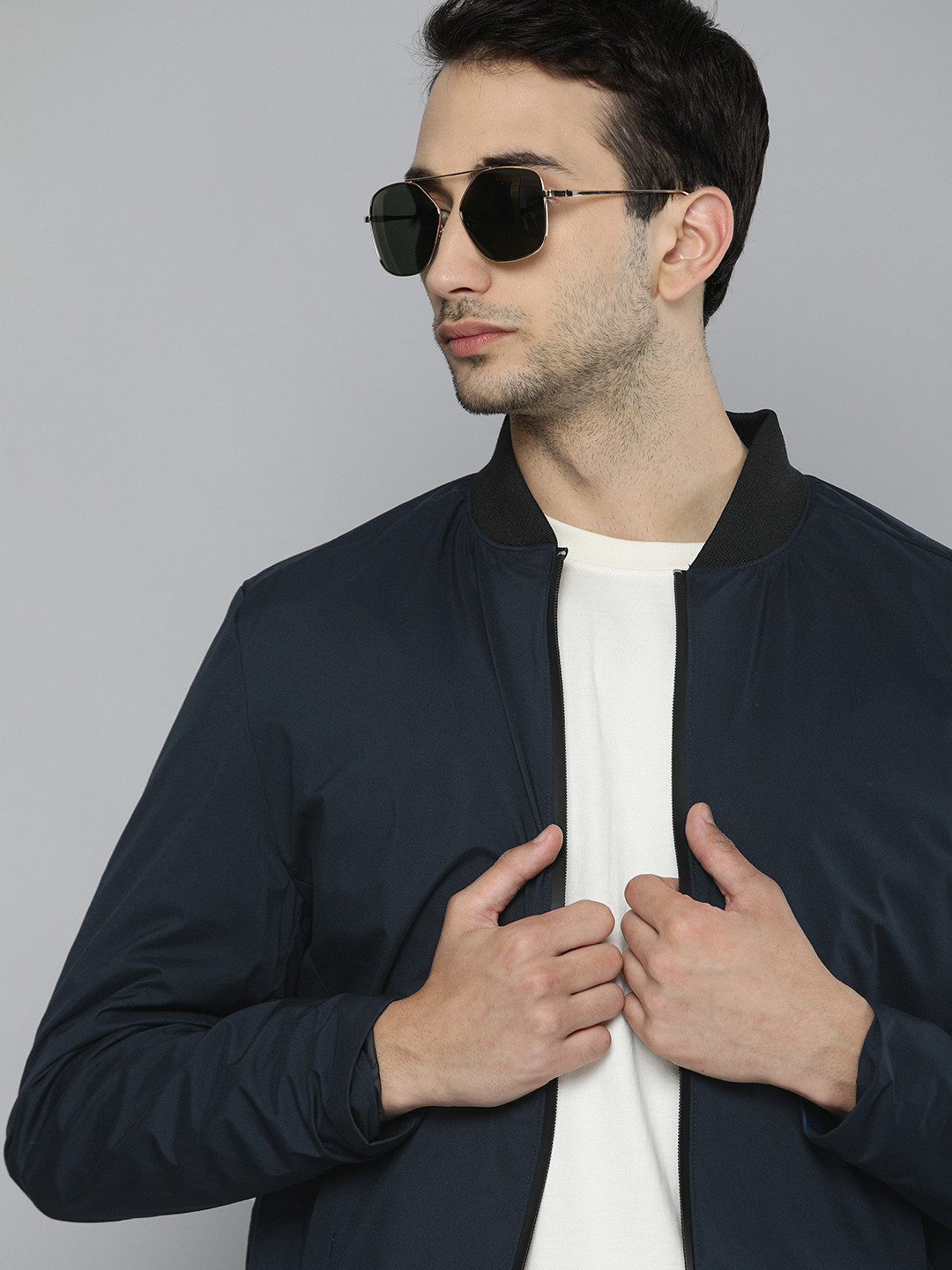 

Indian Terrain Men Navy Blue Solid Windcheater Bomber Jacket