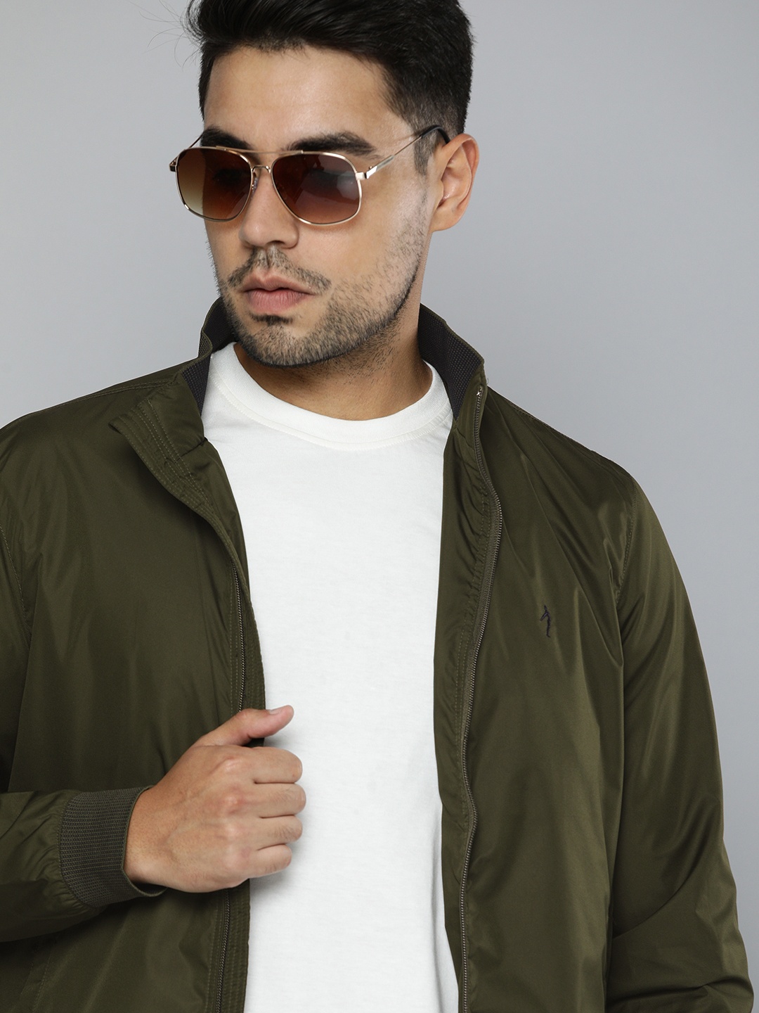 

Indian Terrain Men Olive Green Solid Bomber Jacket
