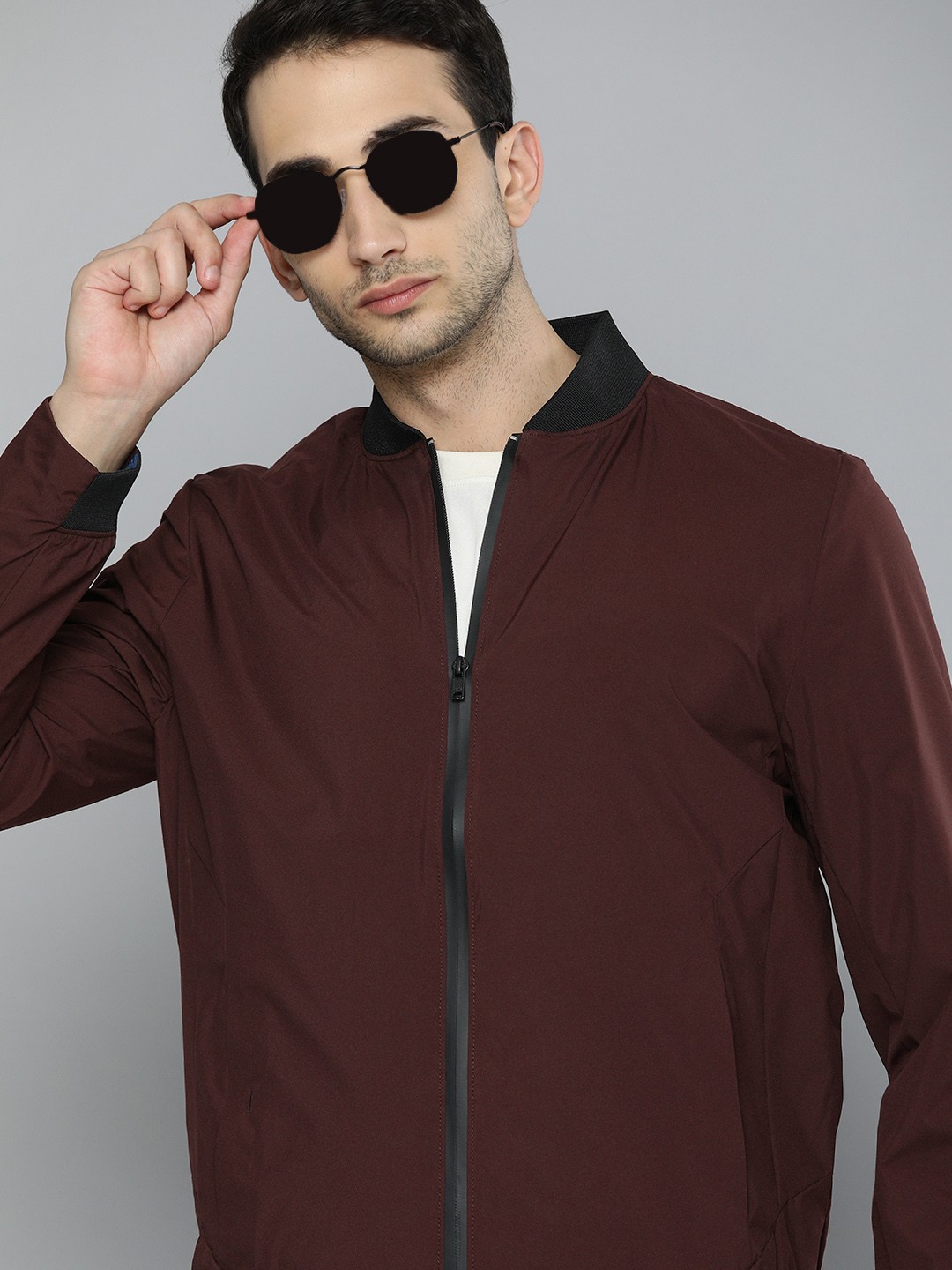 

Indian Terrain Men Burgundy Solid Bomber Jacket