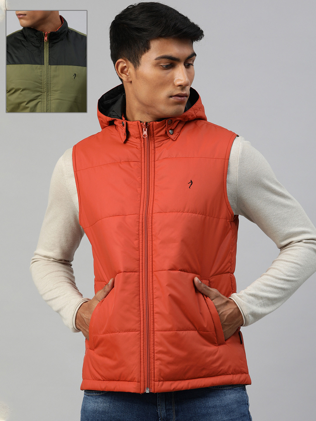 

Indian Terrain Men Orange Solid Reversible Padded Jacket