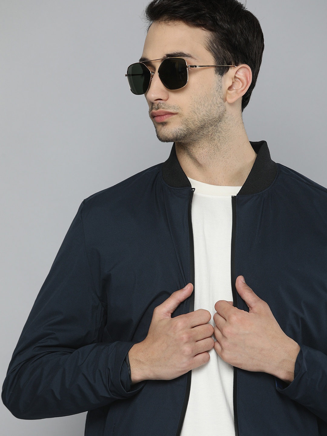

Indian Terrain Men Navy Blue Solid Windcheater Bomber Jacket