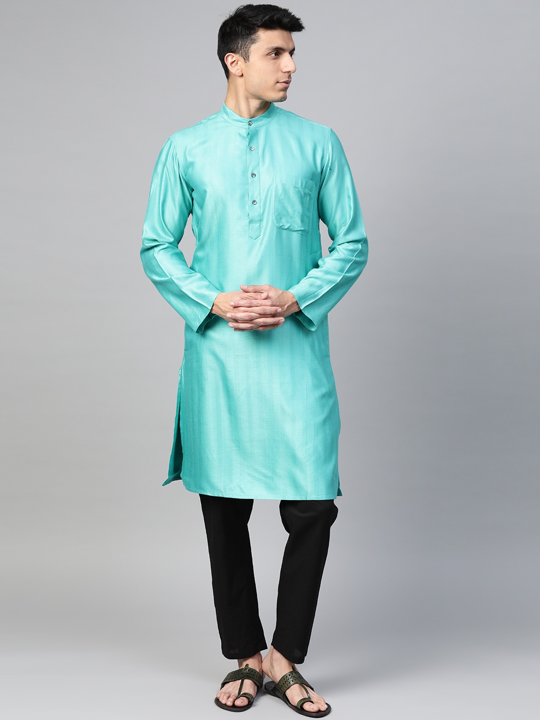 

Fabindia Men Blue Woven Design Straight Kurta