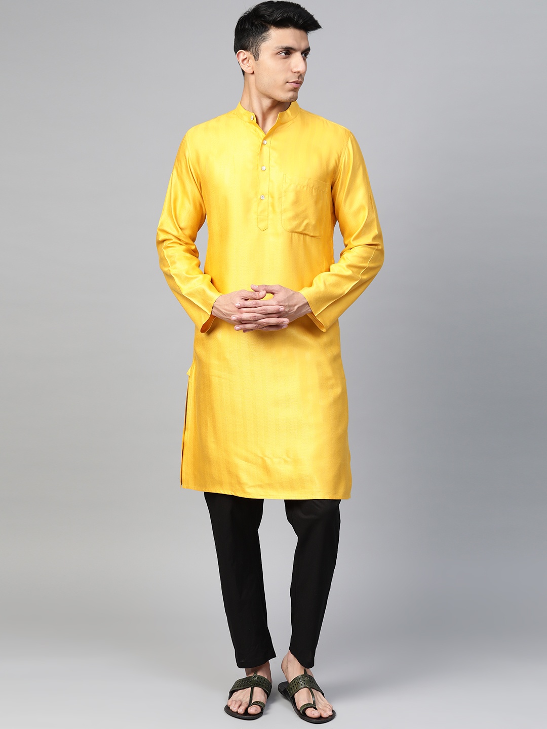 

Fabindia Men Yellow Woven Design Straight Kurta