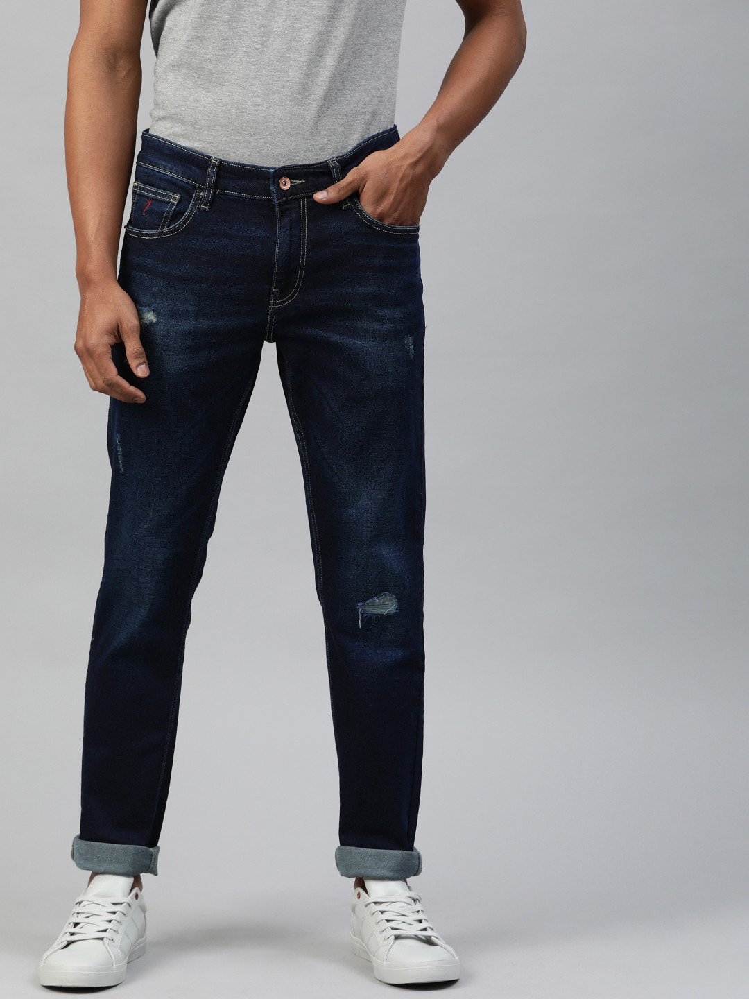 

Indian Terrain Men Navy Blue Brooklyn Slim Fit Mid-Rise Mildly Distressed Jeans