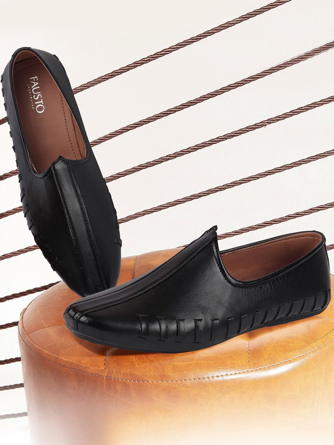 

FAUSTO Men Black Memory Foam Mojaris