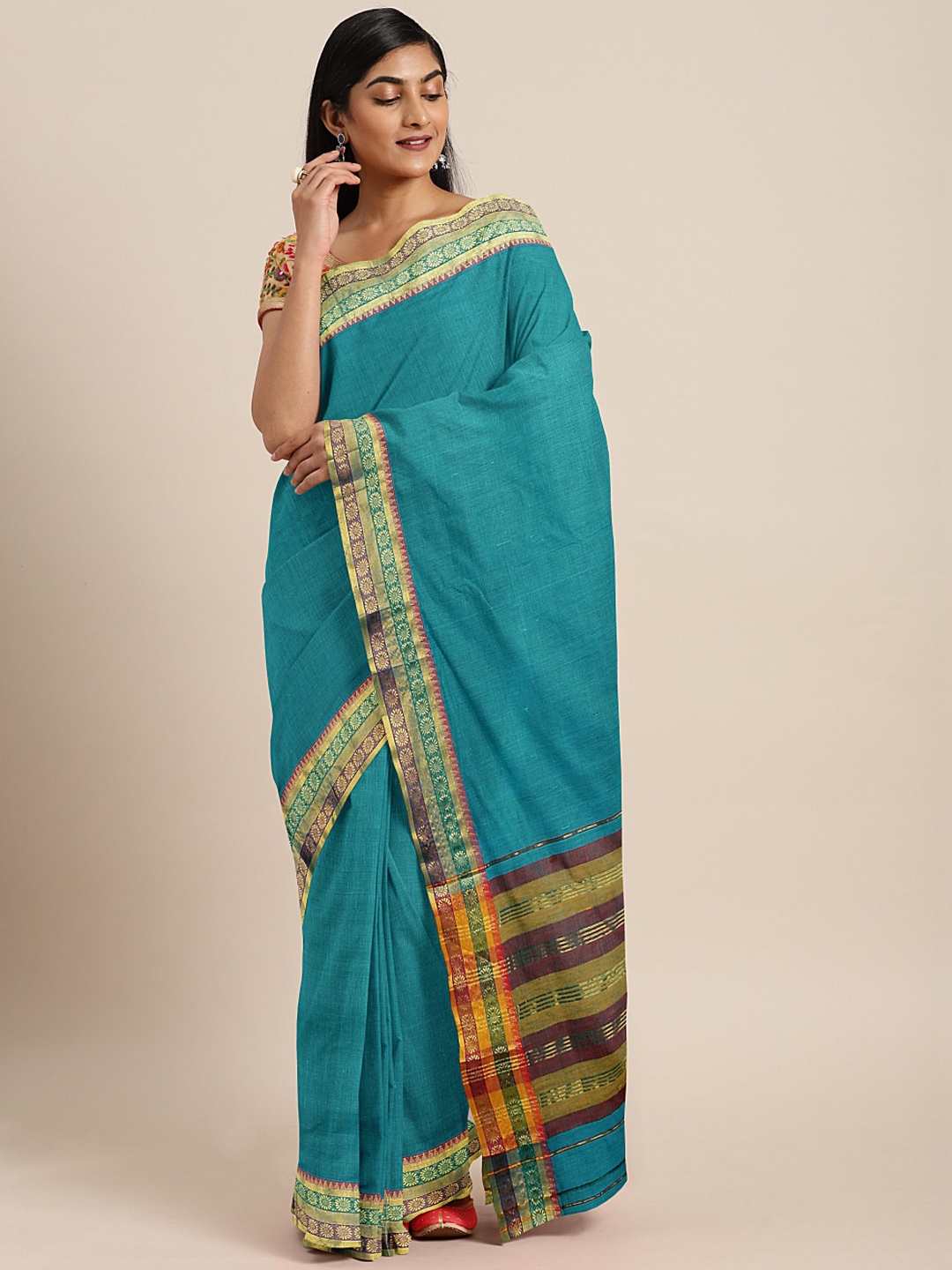 

KALINI Blue Pure Cotton Solid Venkatgiri Handloom Saree