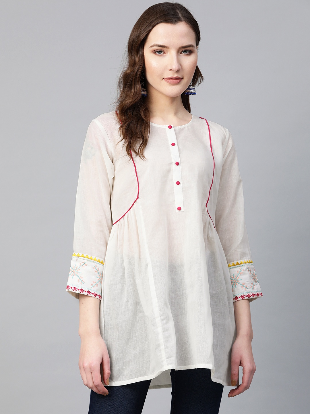 

Bhama Couture Women White Solid A-LineTunic