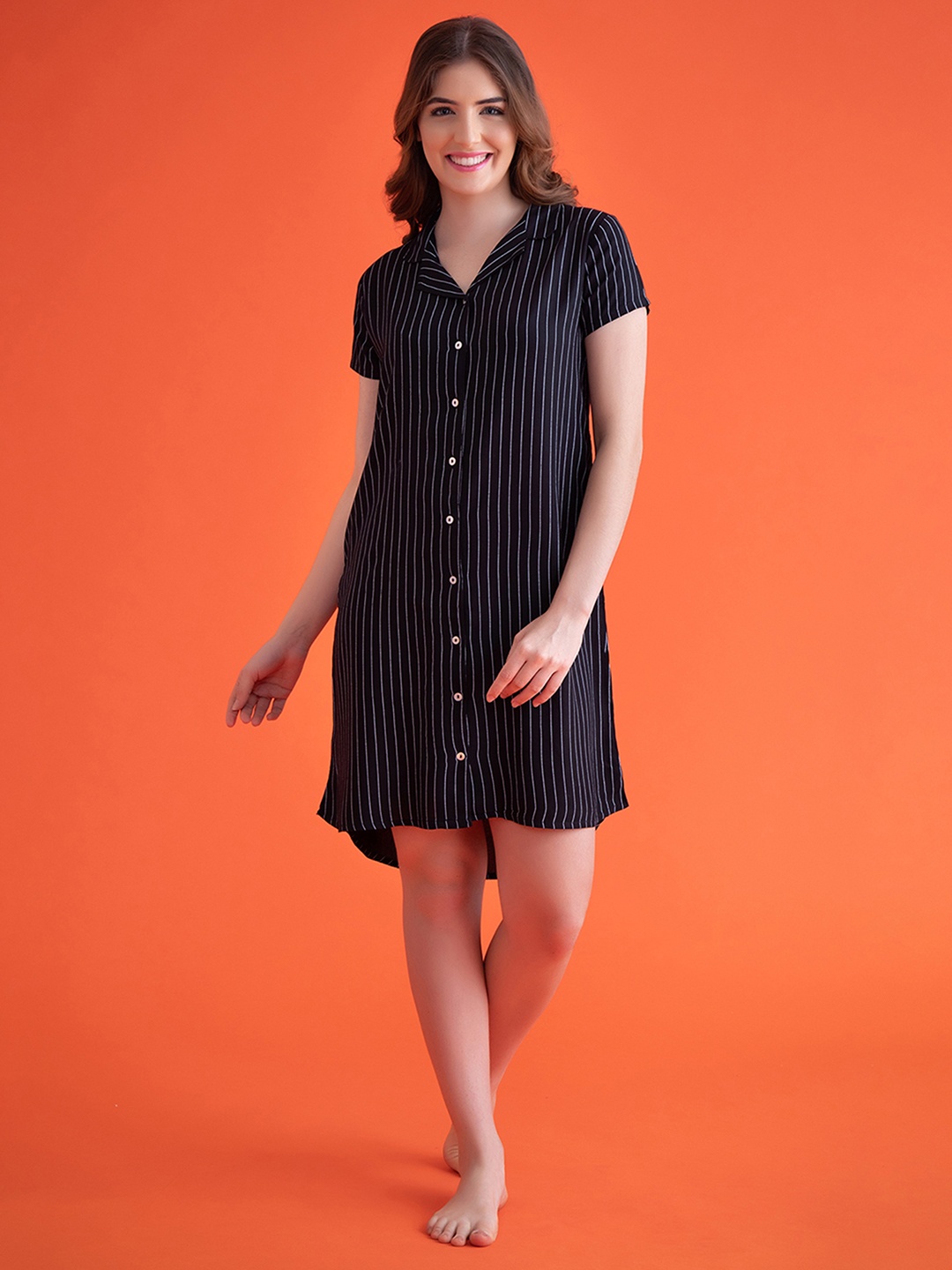 

Clovia Women Navy Blue & White Striped Nightdress