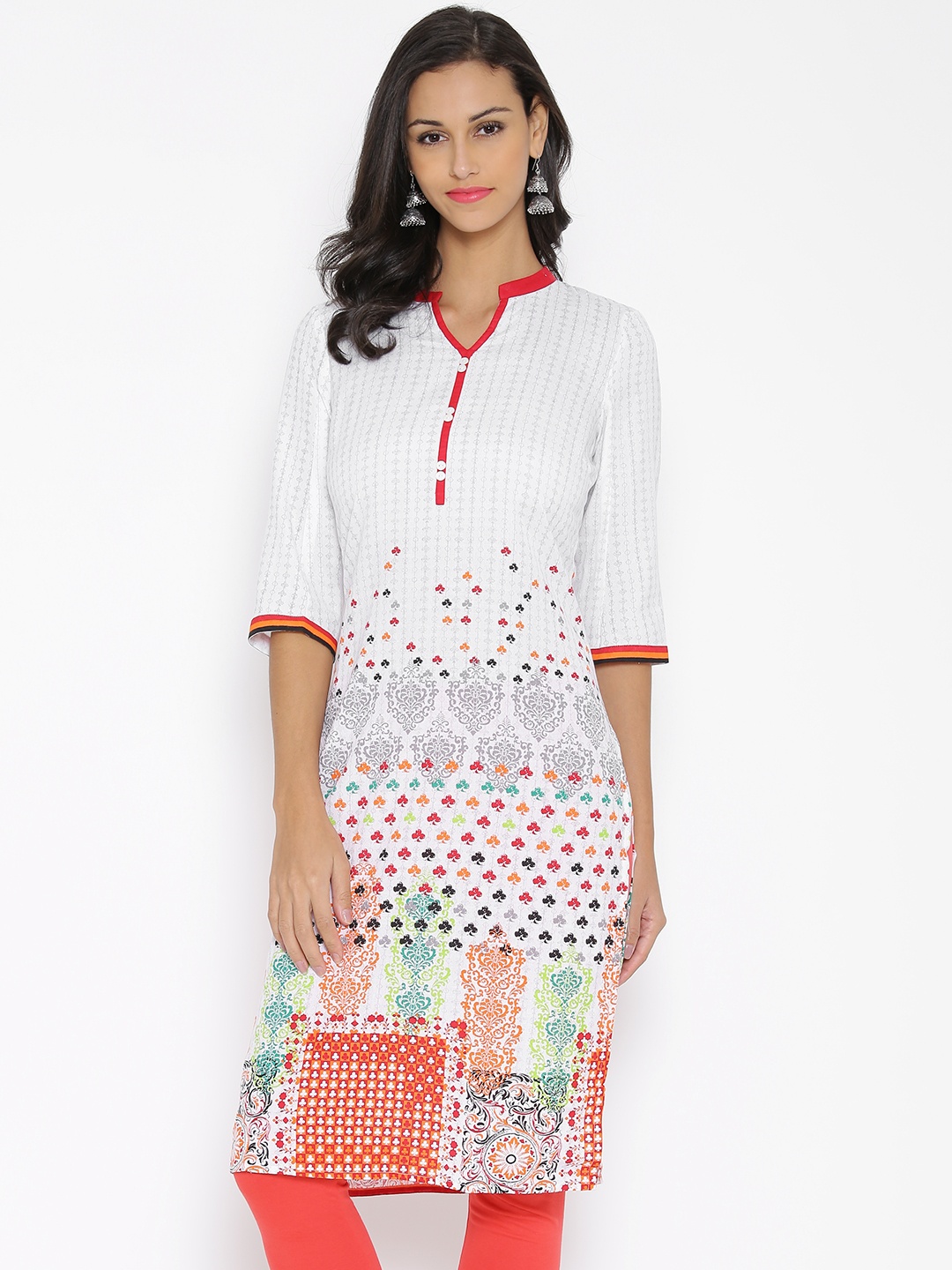 

Aurelia Off-White & Orange Printed Kurta
