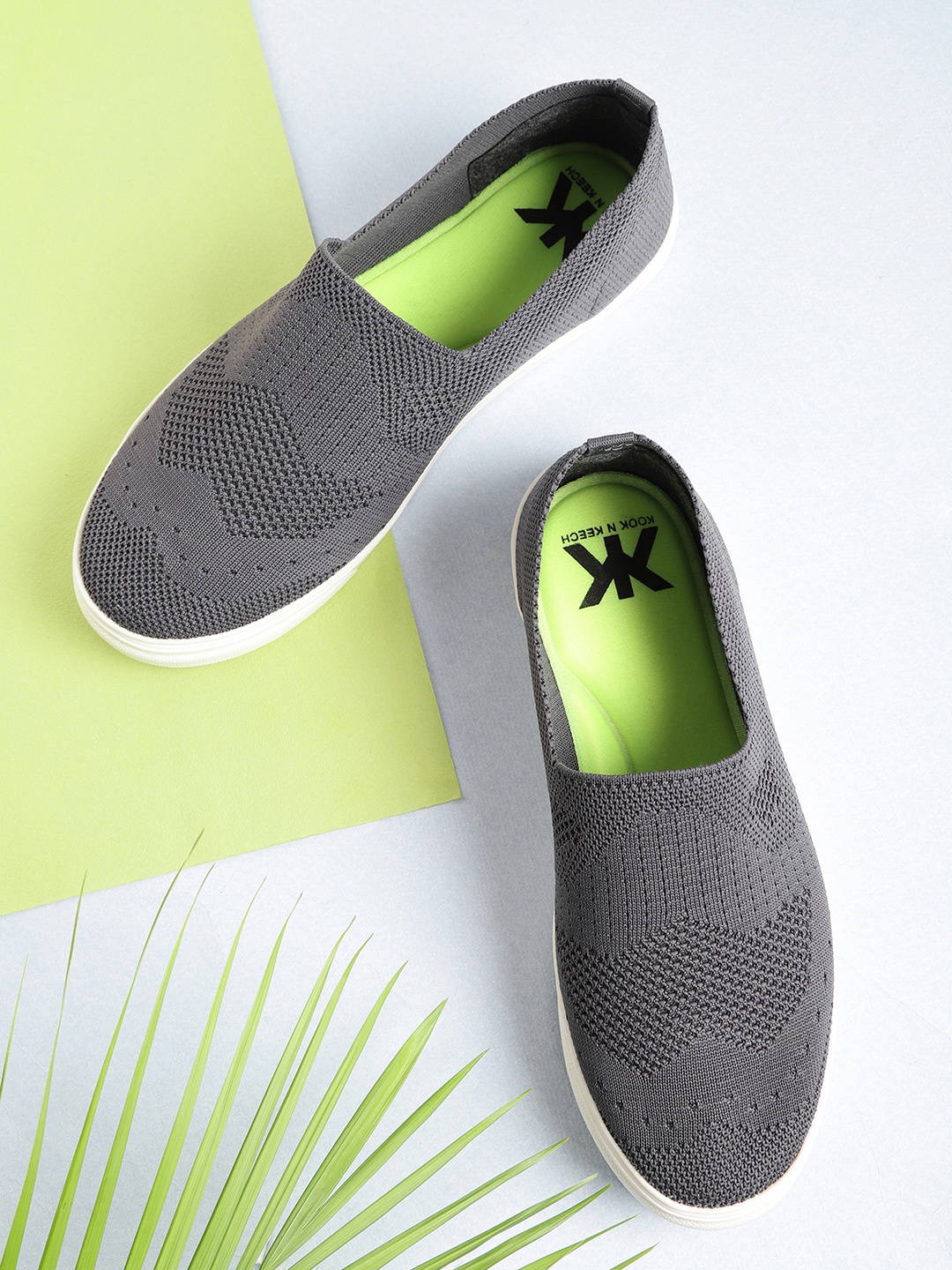 

Kook N Keech Men Grey Woven Design Slip-On Sneakers