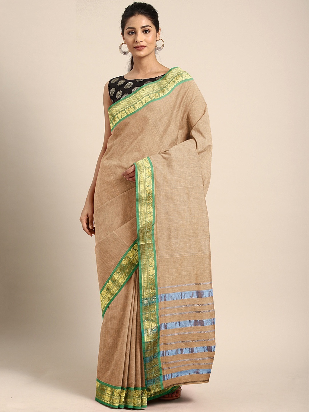 

Pavechas Beige Pure Cotton Solid Venkatgiri Saree