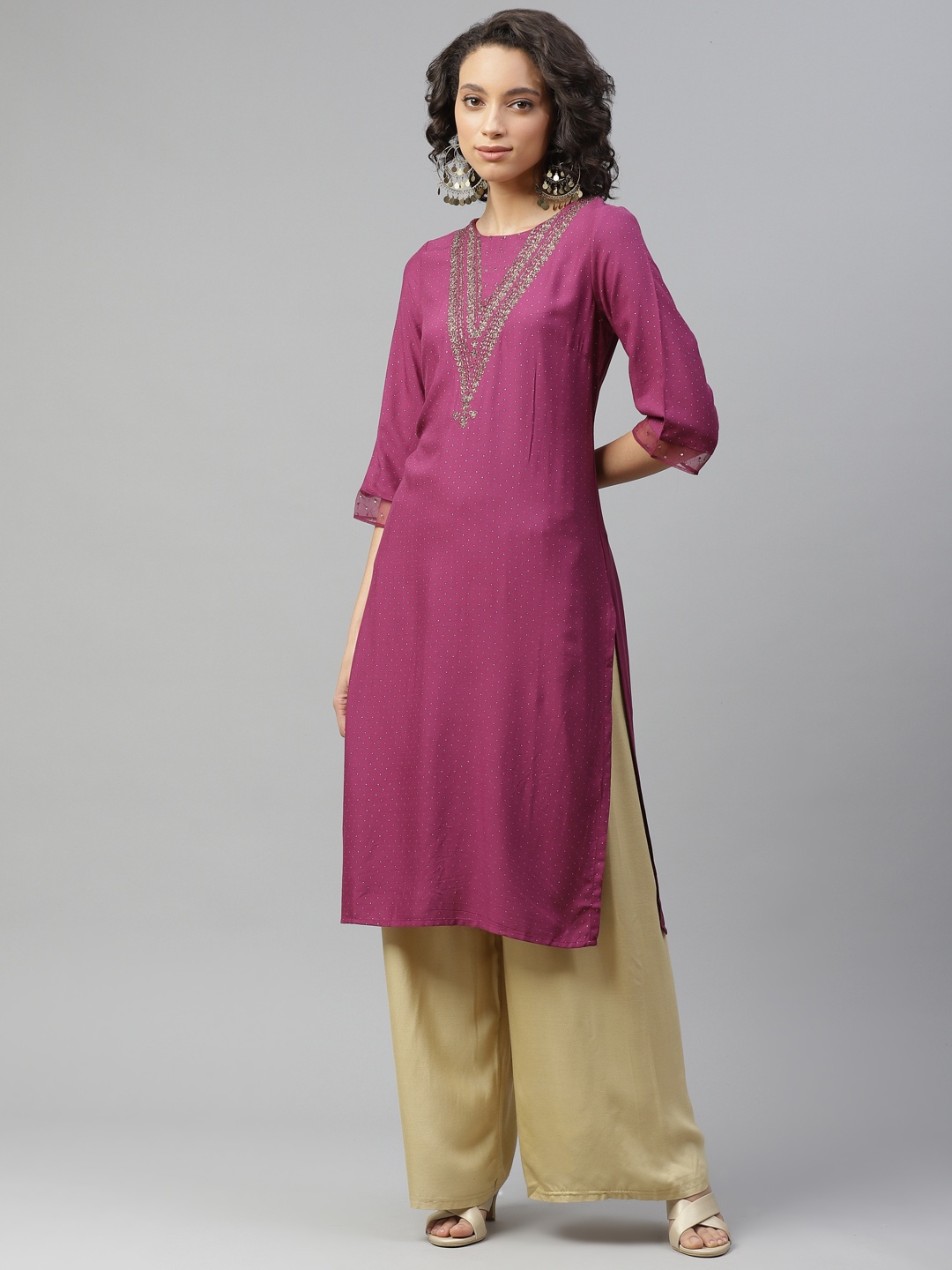 

W Women Purple Embroidered Zardozi Kurta