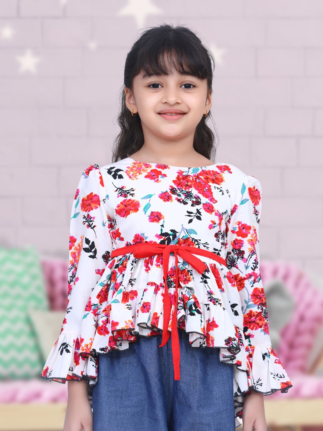 

Cutiekins Girls Multicoloured Printed Cinched Waist Top, Multi