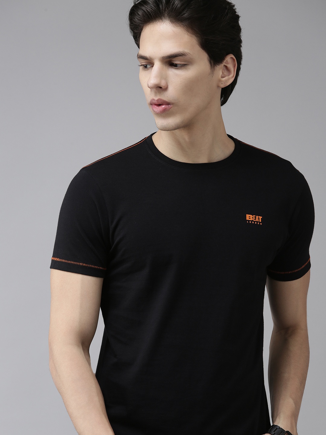 

BEAT LONDON by PEPE JEANS Men Black Slim Fit Pure Cotton T-shirt