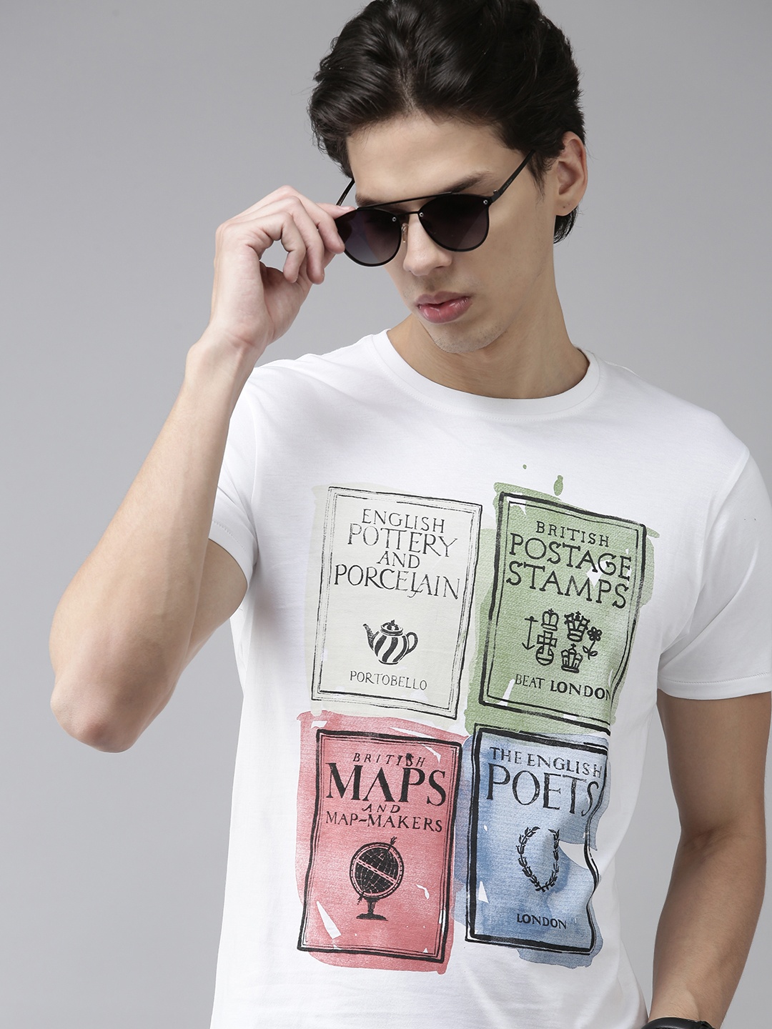 

BEAT LONDON by PEPE JEANS Men White Printed Slim Fit Pure Cotton T-shirt