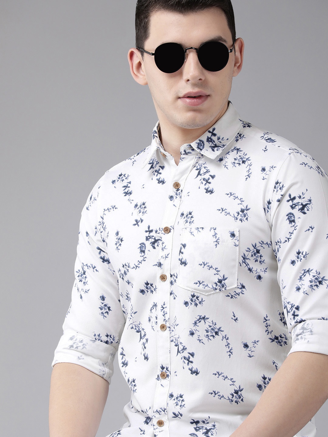 

BEAT LONDON by PEPE JEANS Men White Slim Fit Floral Printed Casual Shirt