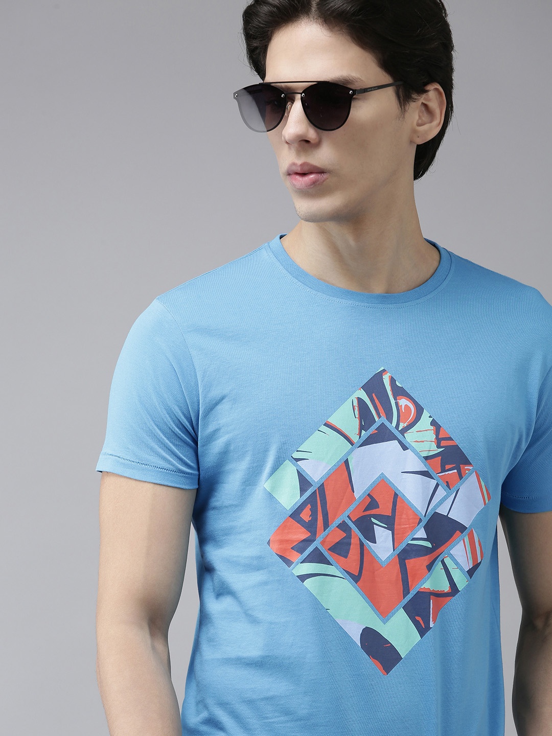 

BEAT LONDON by PEPE JEANS Men Blue Orange Printed Pure Cotton T-shirt