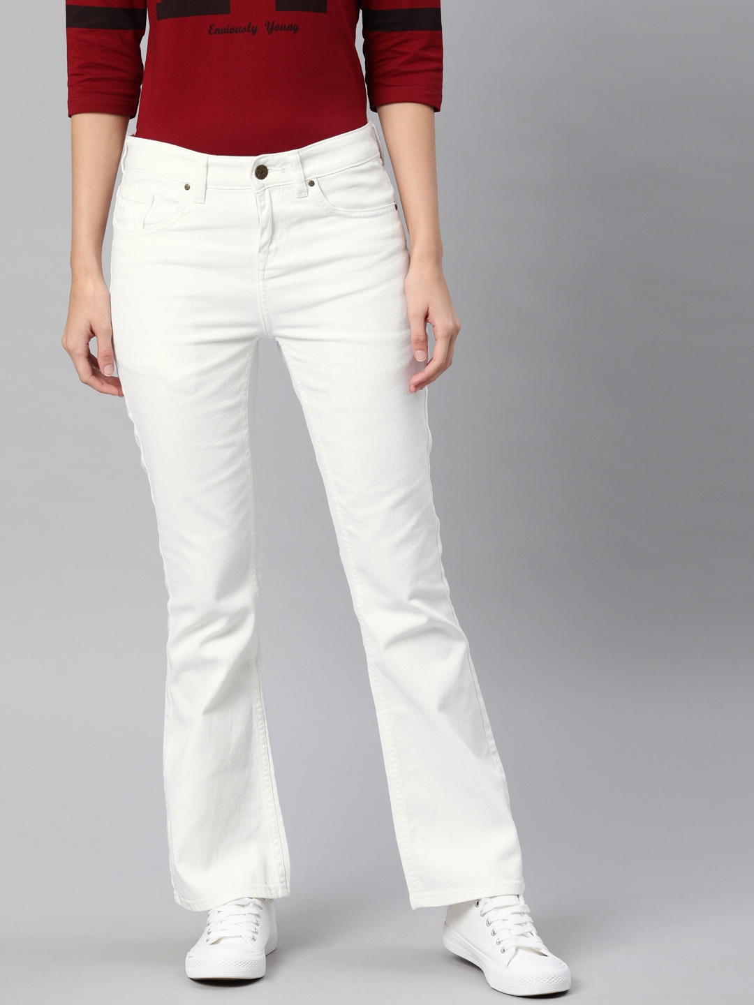 

Enviously Young Women White Bootcut Mid-Rise Clean Look Stretchable Jeans
