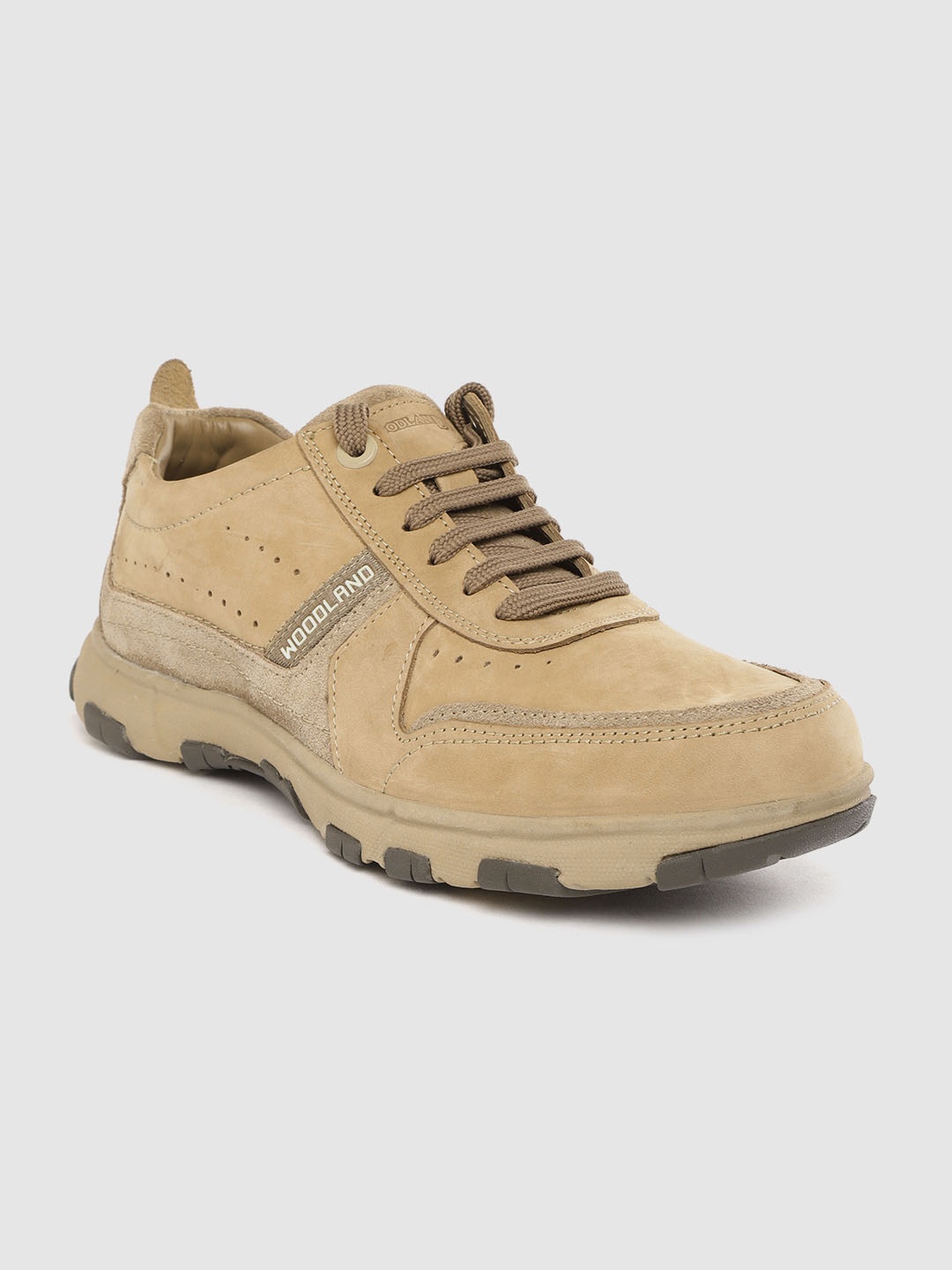 

Woodland Men Khaki Solid Nubuk Sneakers with Perforated Detail