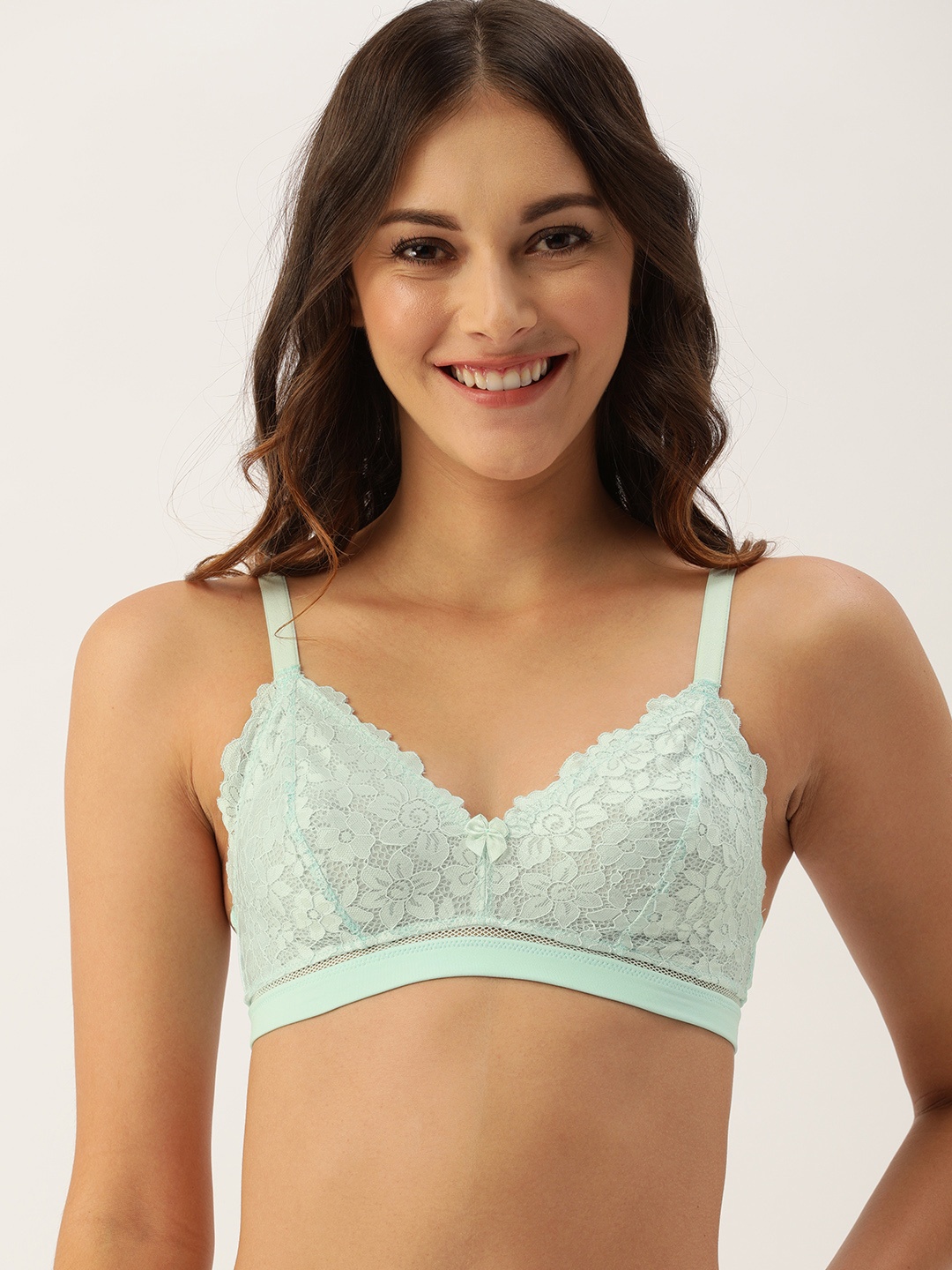 

DressBerry Turquoise Blue Lace Non-Wired Non Padded Everyday Bra