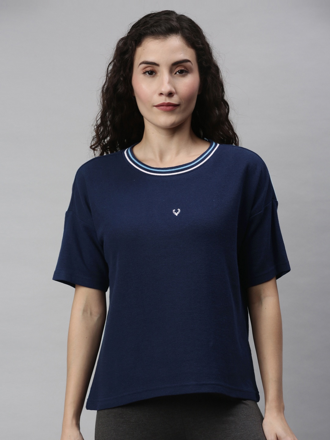 

Allen Solly Woman Navy Blue Solid Round Neck Cotton Lounge T-shirt