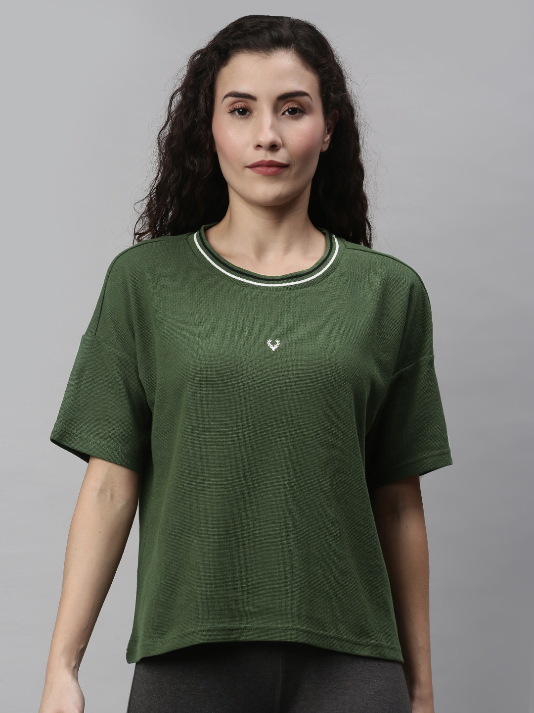 

Allen Solly Woman Olive Green Solid Round Neck Cotton Lounge T-shirt
